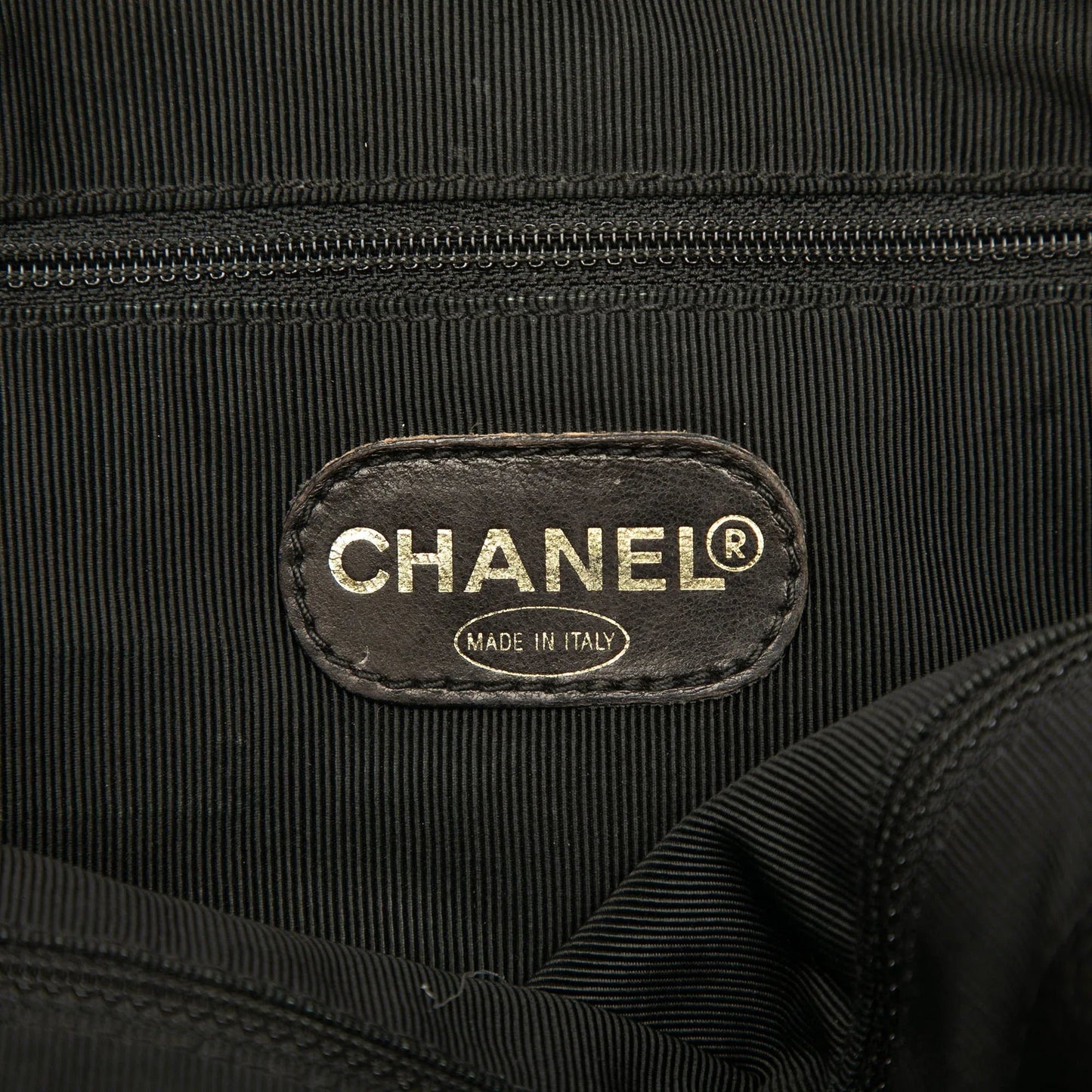 Black Chanel Caviar Logo Chain Shoulder Bag