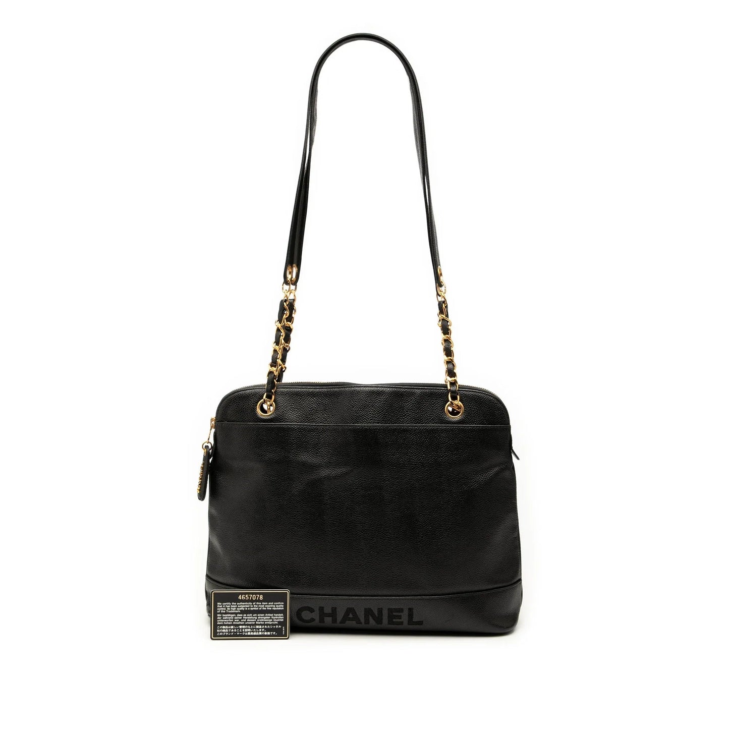 Black Chanel Caviar Logo Chain Shoulder Bag