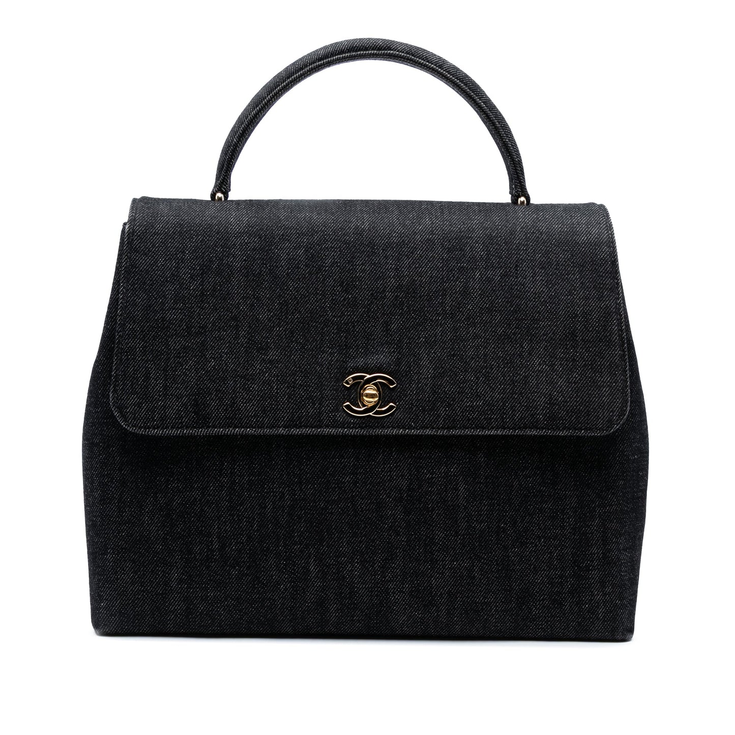 Black Chanel CC Denim Kelly Top Handle Bag