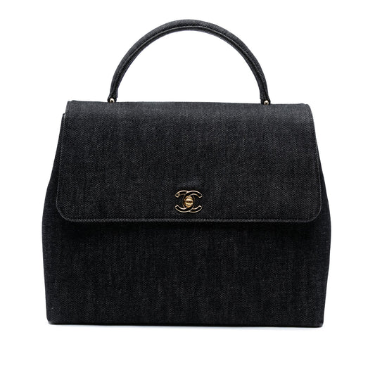 Black Chanel CC Denim Kelly Top Handle Bag