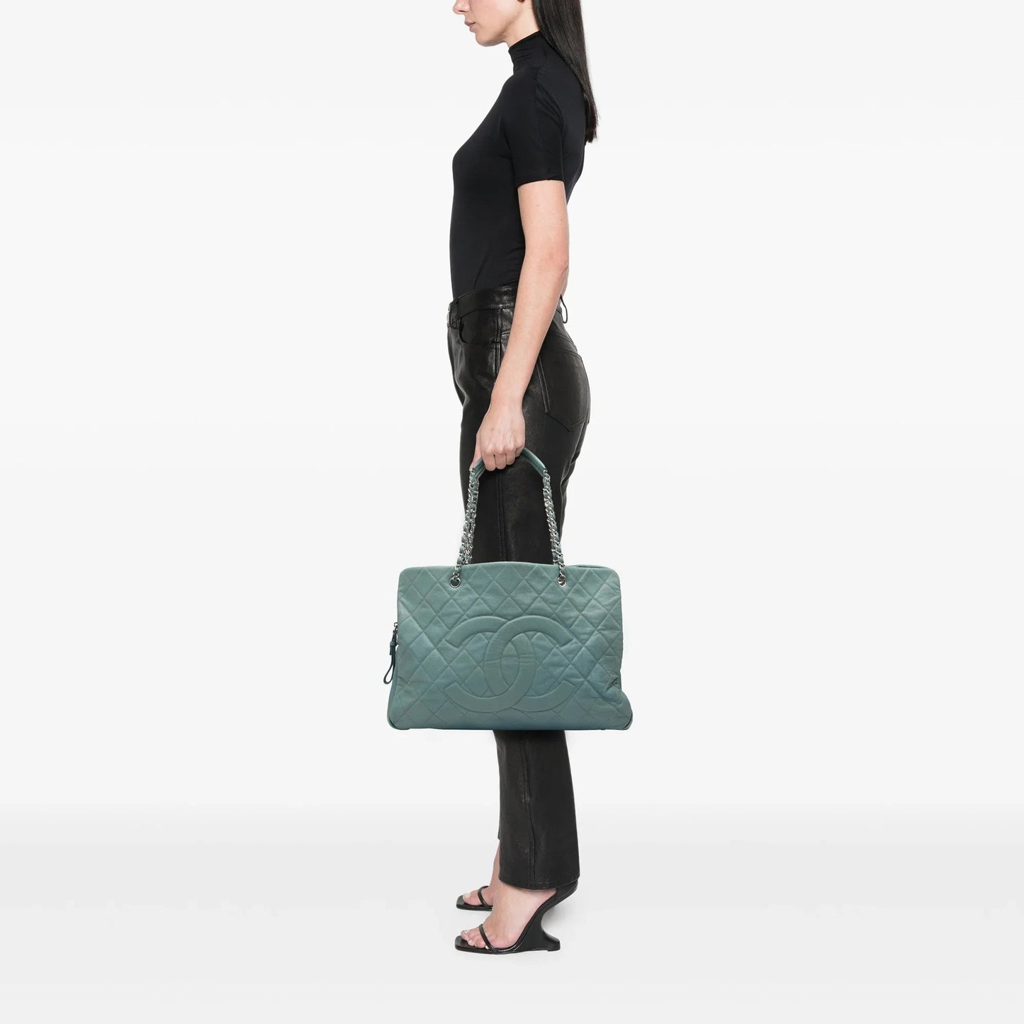 Teal Blue Chanel Quilted Caviar Timeless Tote XL