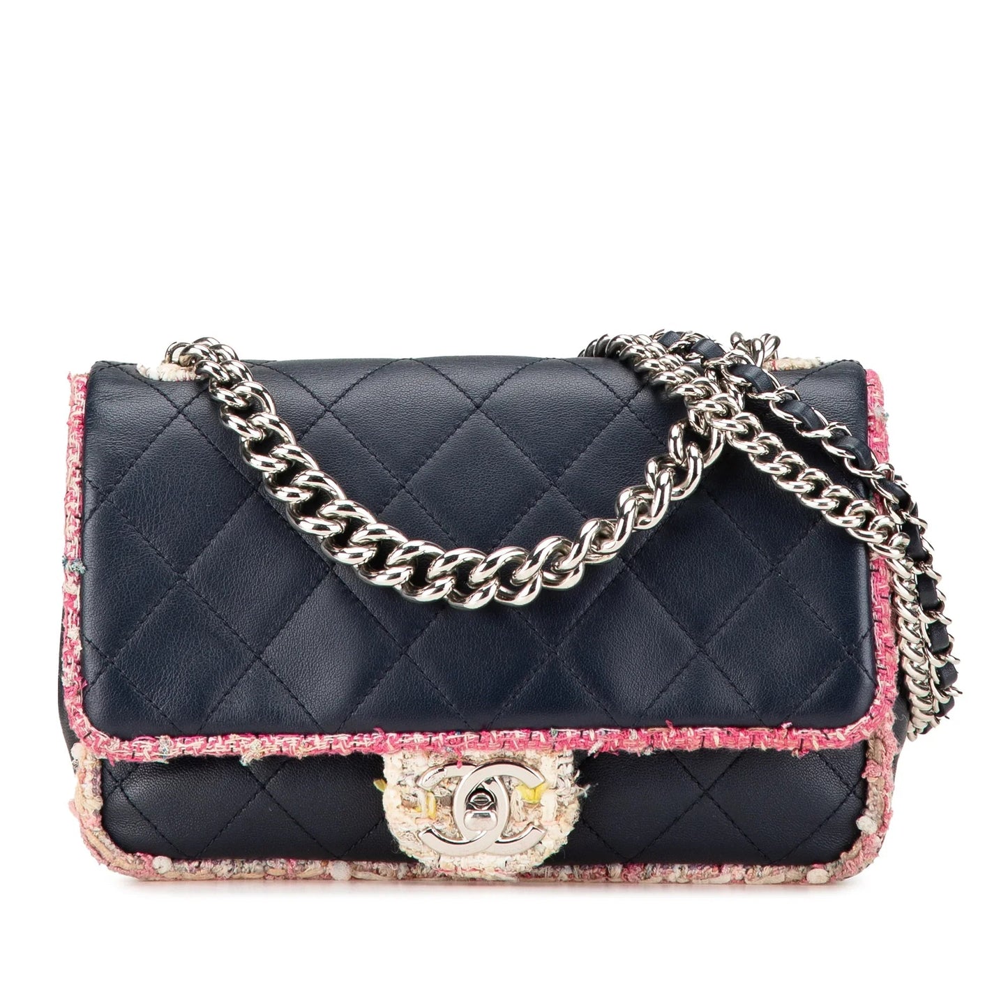 Blue Chanel Quilted Lambskin and Tweed Elegant Trim Flap Satchel