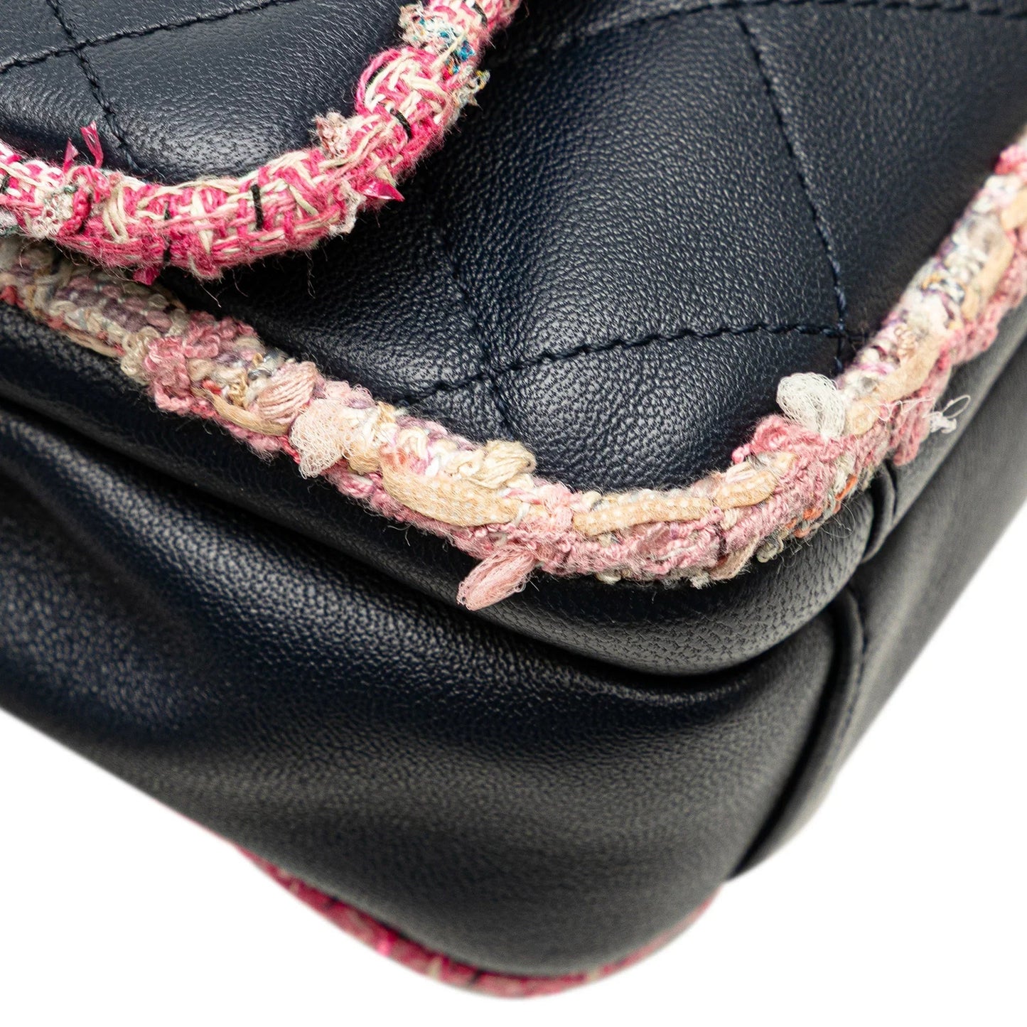 Blue Chanel Quilted Lambskin and Tweed Elegant Trim Flap Satchel