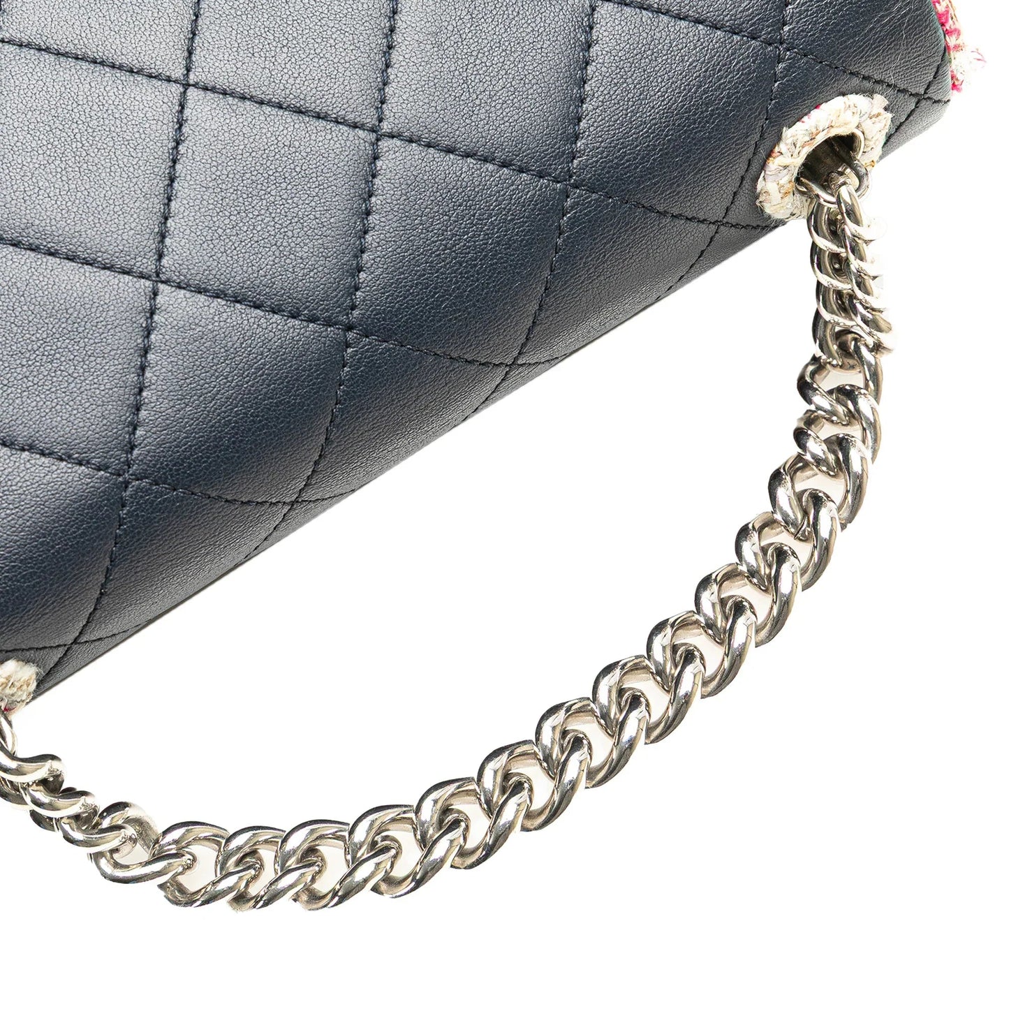 Blue Chanel Quilted Lambskin and Tweed Elegant Trim Flap Satchel