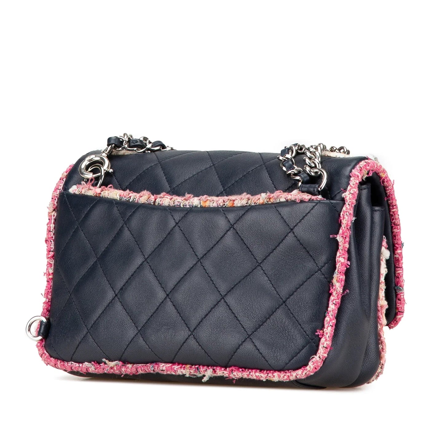 Blue Chanel Quilted Lambskin and Tweed Elegant Trim Flap Satchel