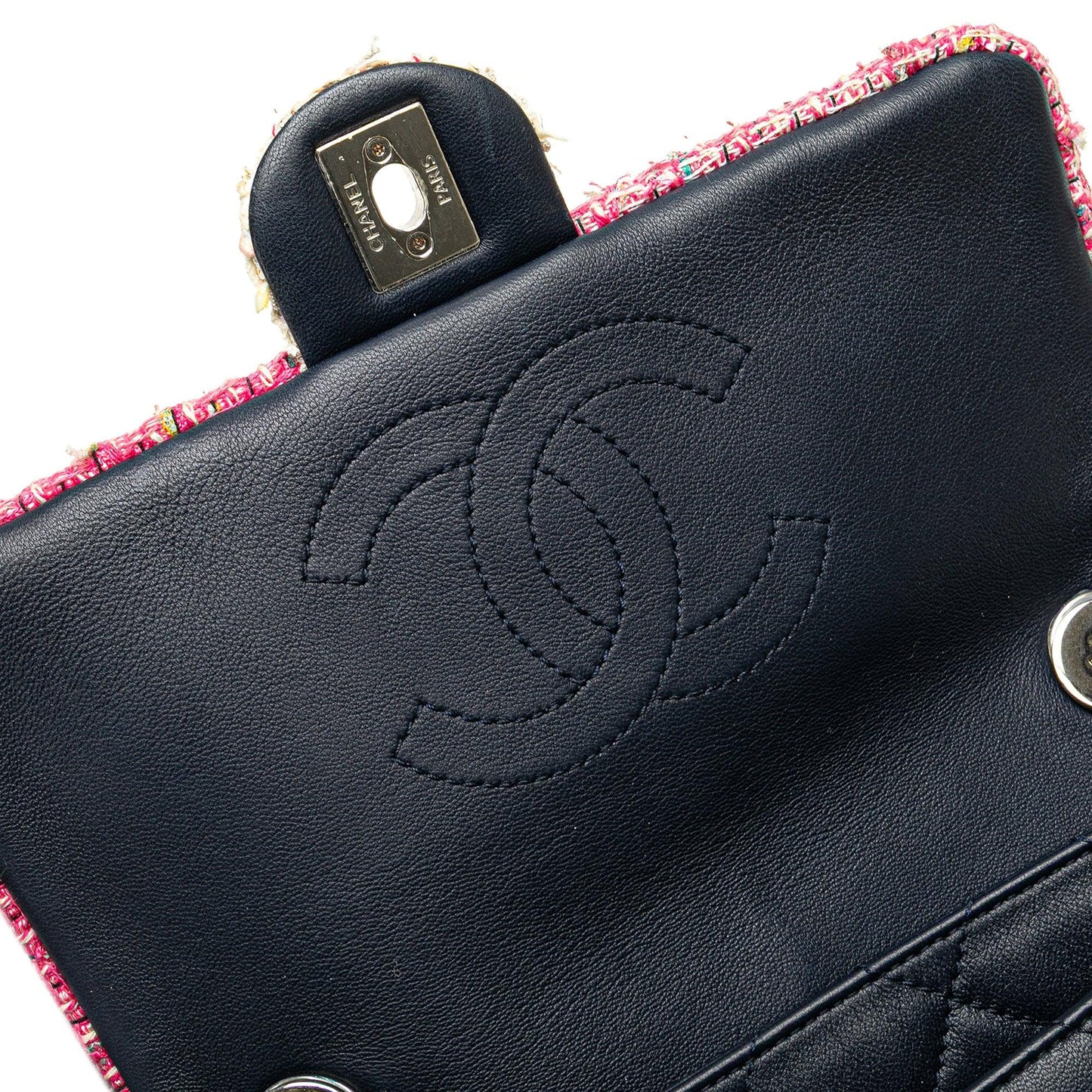 Blue Chanel Quilted Lambskin and Tweed Elegant Trim Flap Satchel