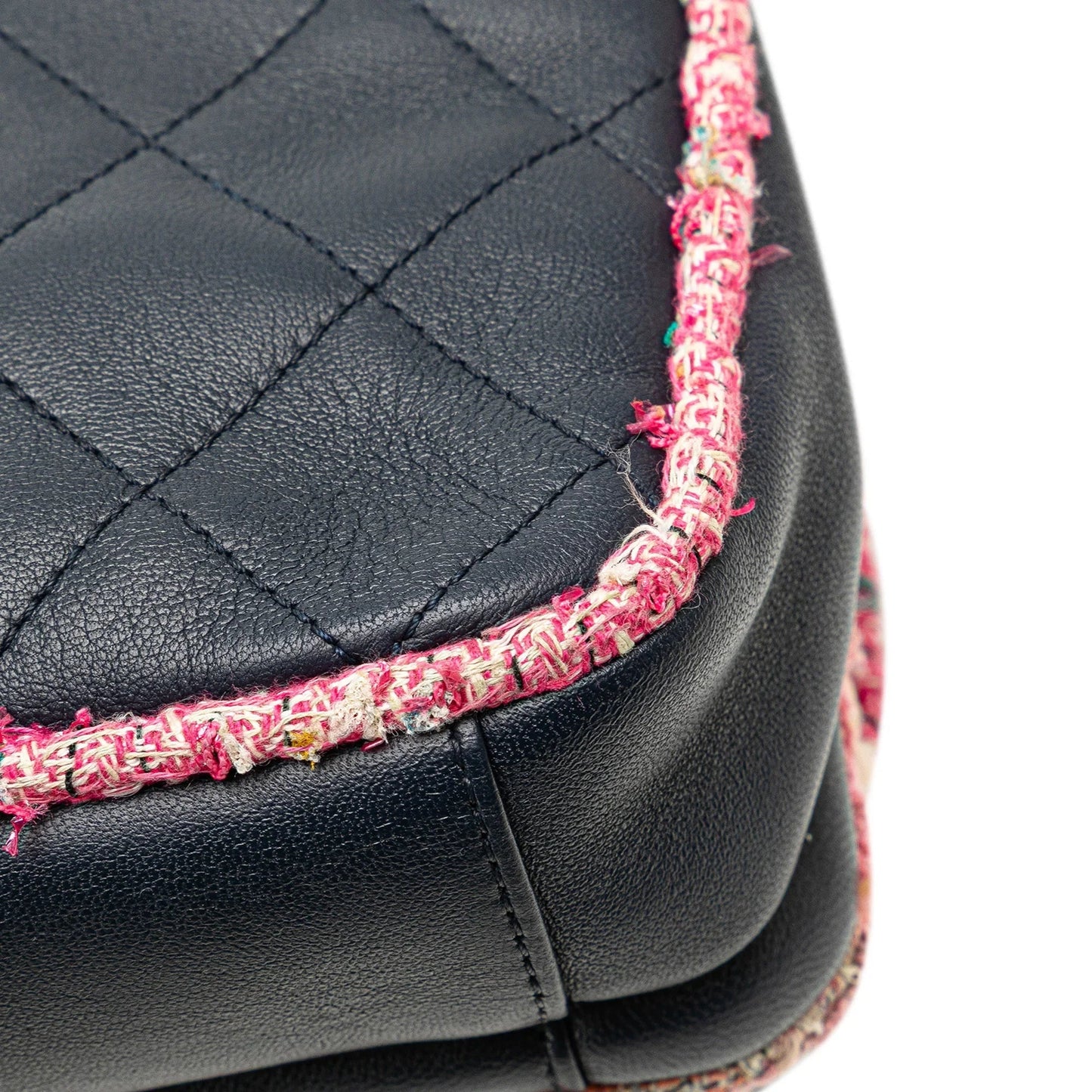 Blue Chanel Quilted Lambskin and Tweed Elegant Trim Flap Satchel
