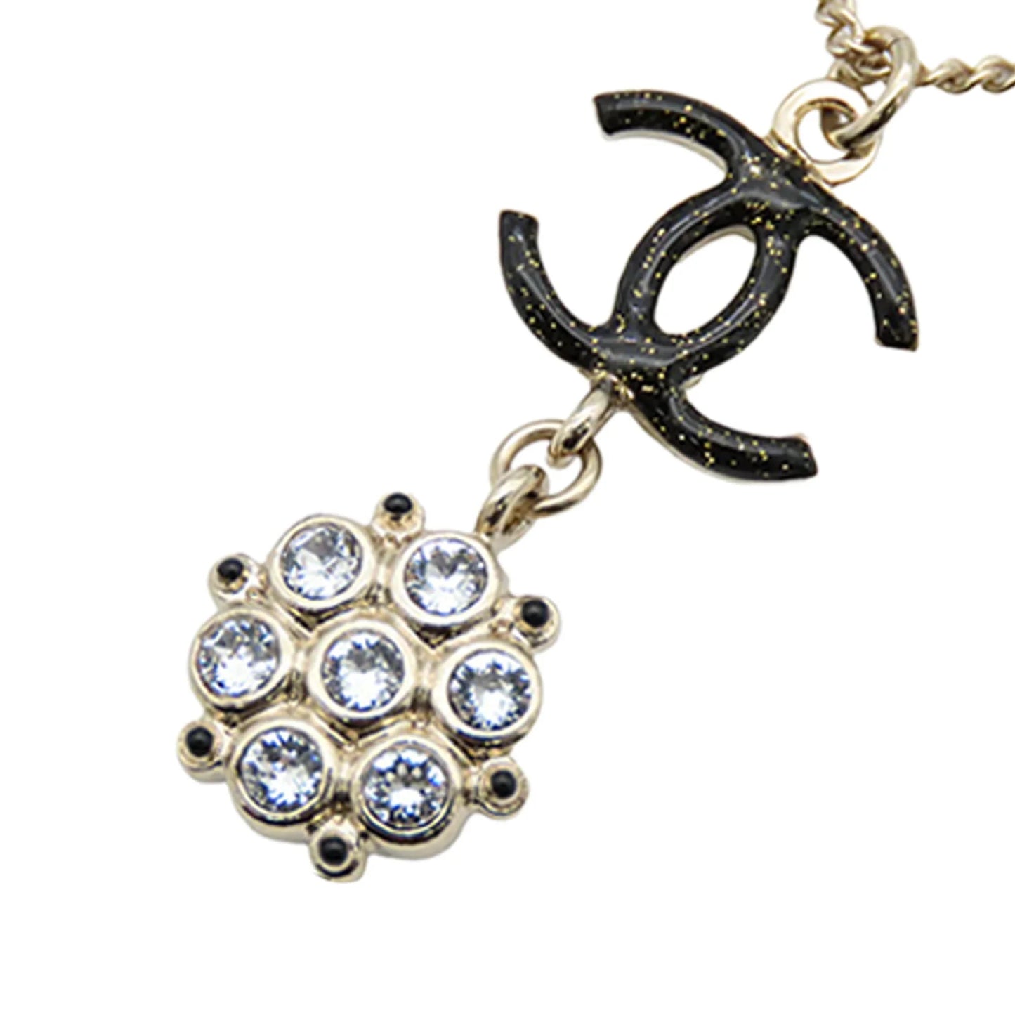 Gold Chanel Gold Plated Enamel CC and Rhinestones Flower Pendant Necklace