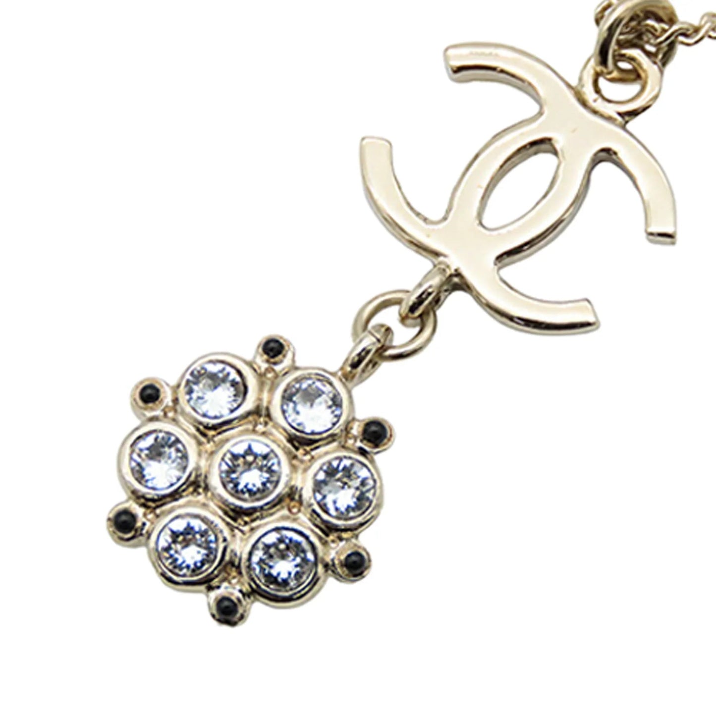 Gold Chanel Gold Plated Enamel CC and Rhinestones Flower Pendant Necklace