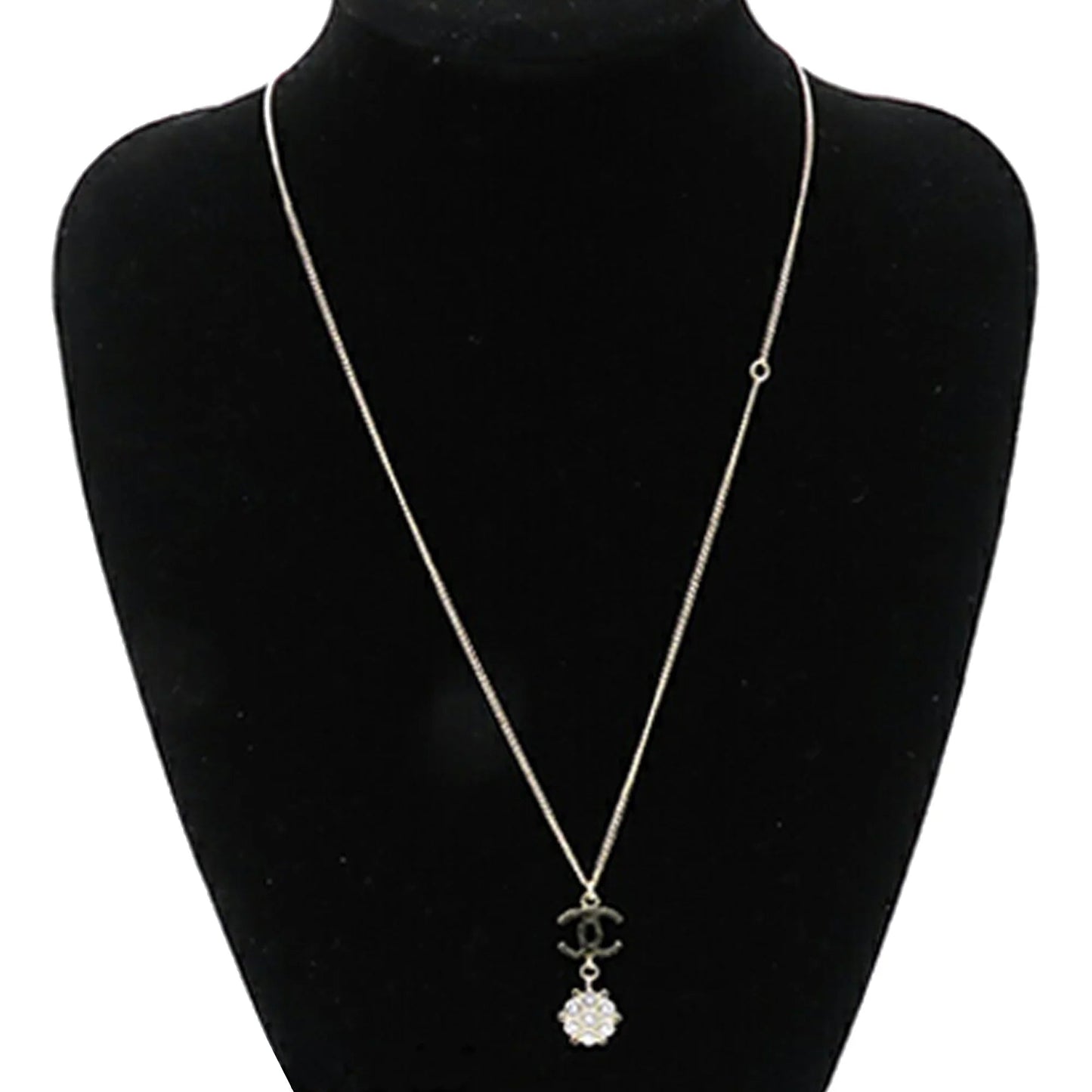 Gold Chanel Gold Plated Enamel CC and Rhinestones Flower Pendant Necklace