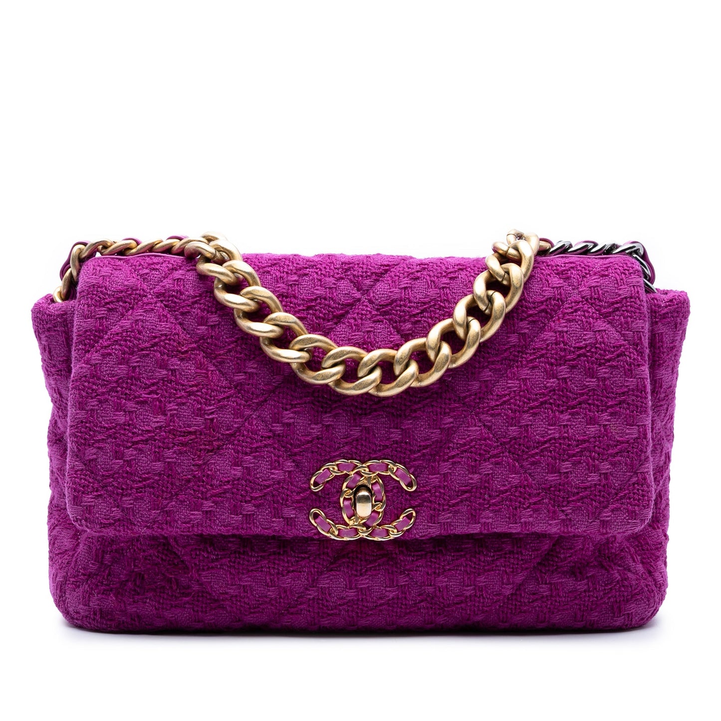 Purple Chanel Large Tweed 19 Flap Satchel
