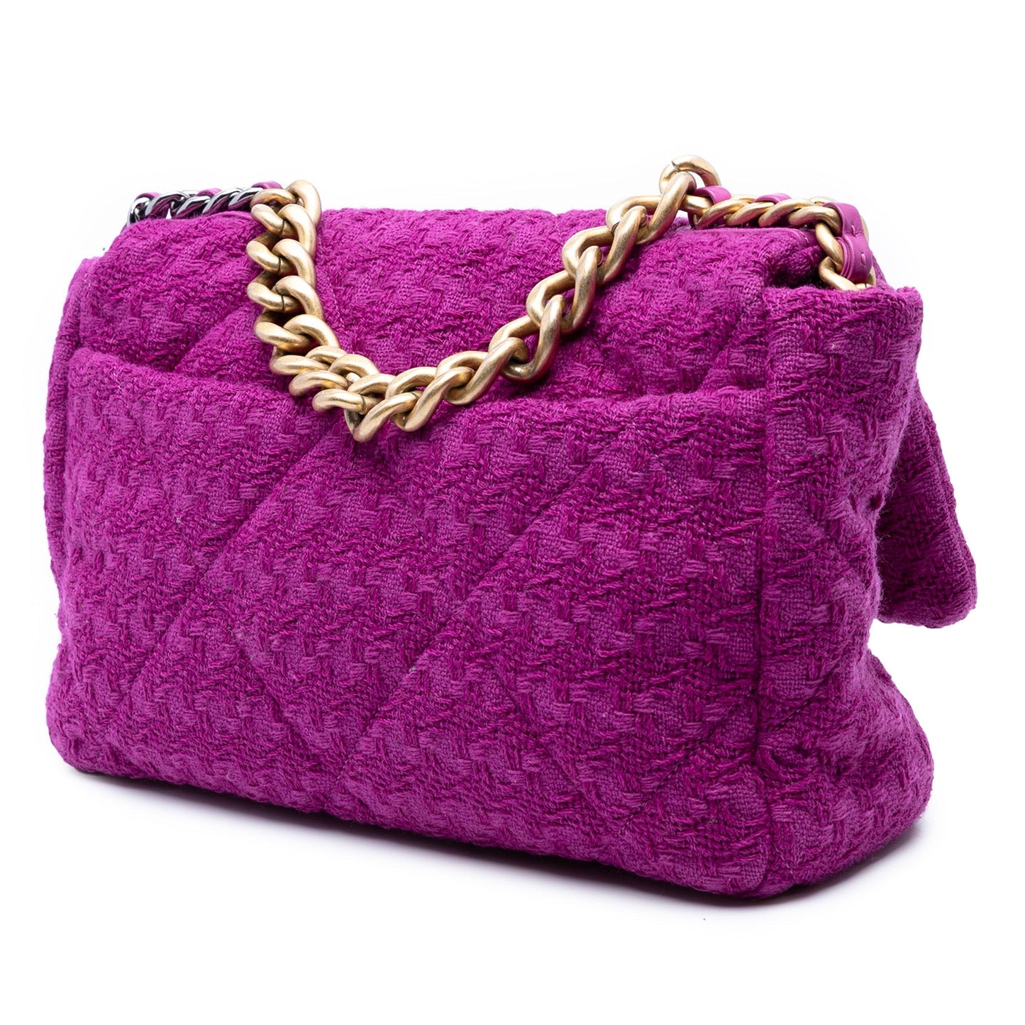 Purple Chanel Large Tweed 19 Flap Satchel