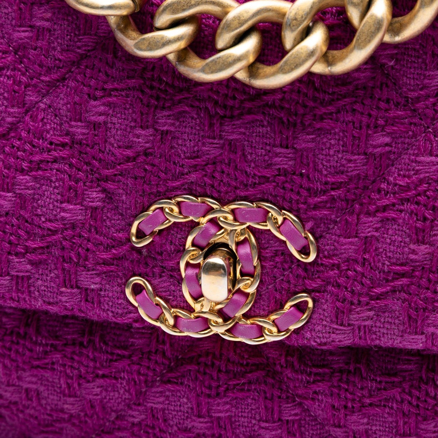 Purple Chanel Large Tweed 19 Flap Satchel