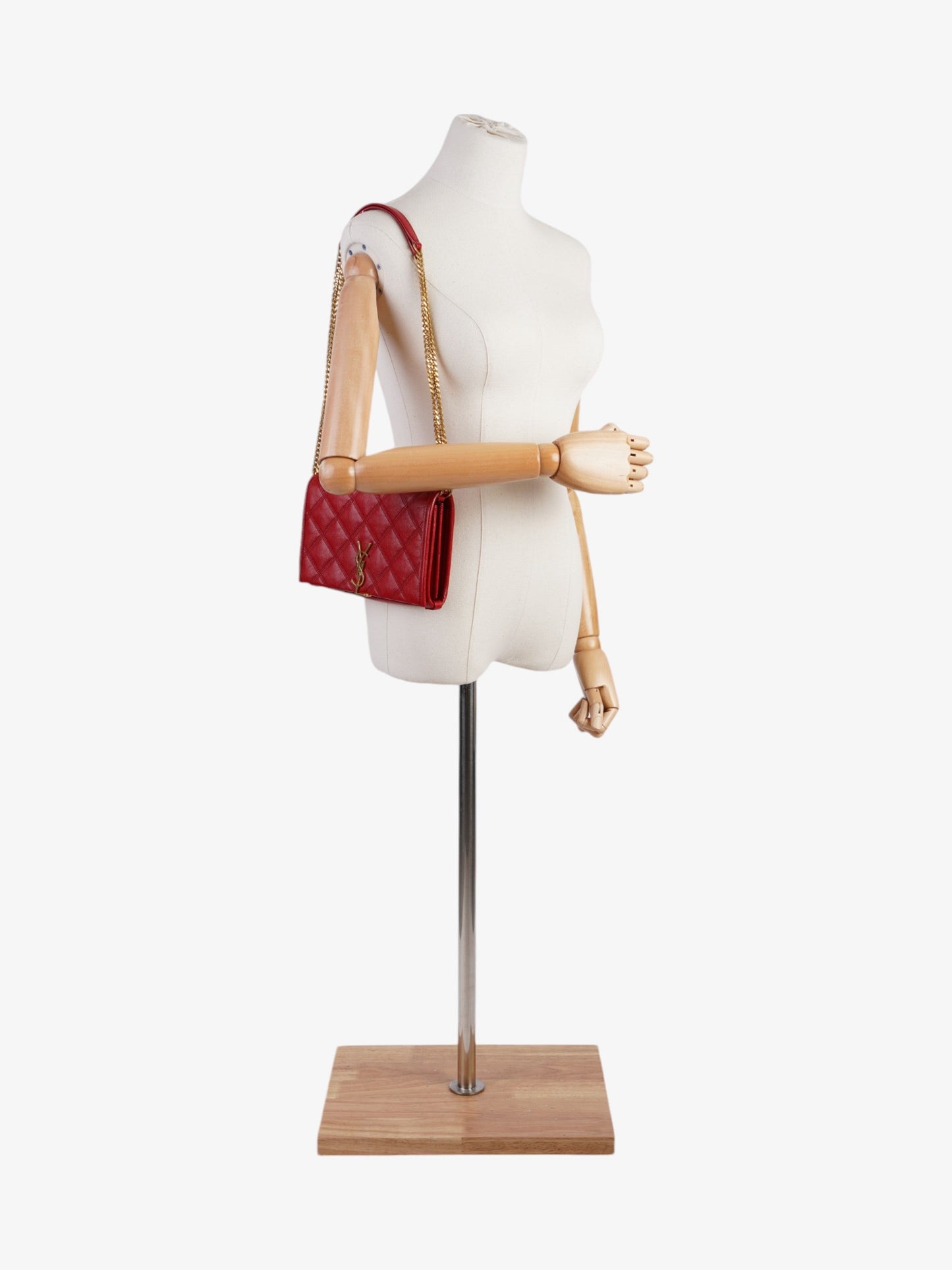 Saint Laurent Becky Chain Wallet Red Leather