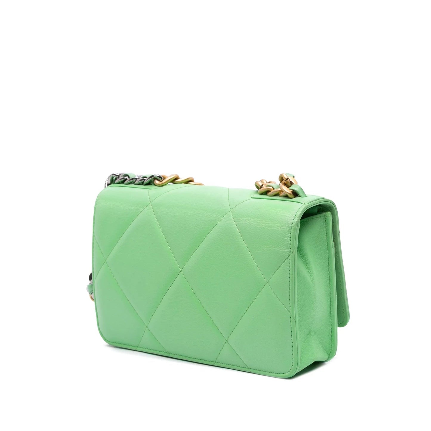 Green Chanel Quilted Lambskin 19 Wallet on Chain Satchel