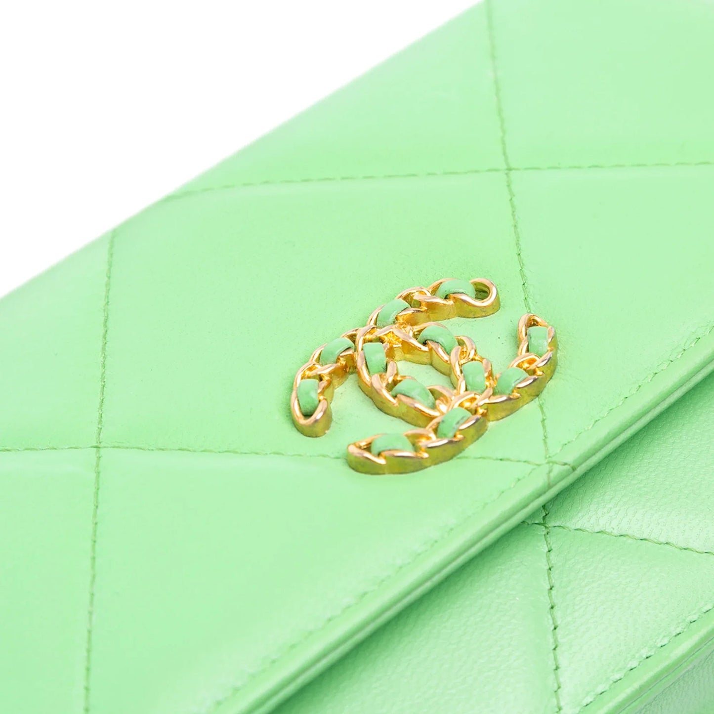 Green Chanel Quilted Lambskin 19 Wallet on Chain Satchel