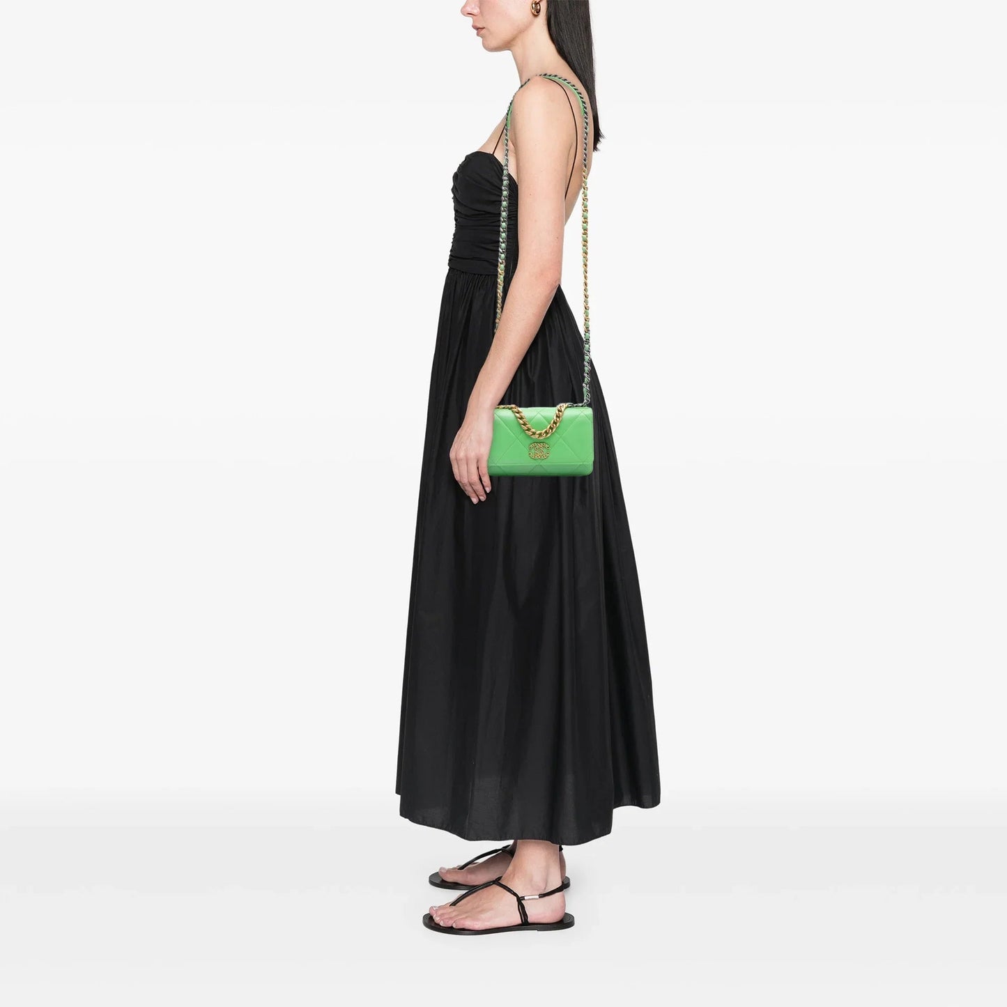 Green Chanel Quilted Lambskin 19 Wallet on Chain Satchel