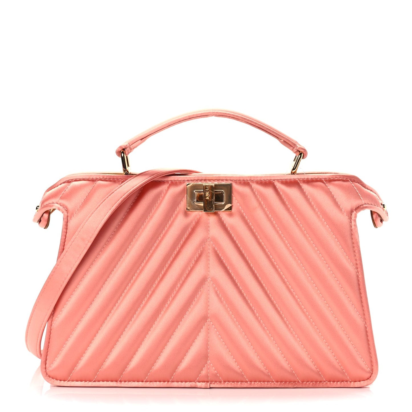 Fendi Raso Satin Trapunatato Medium Peekaboo I SEE U East West Satchel Rosa Quarzo Oro