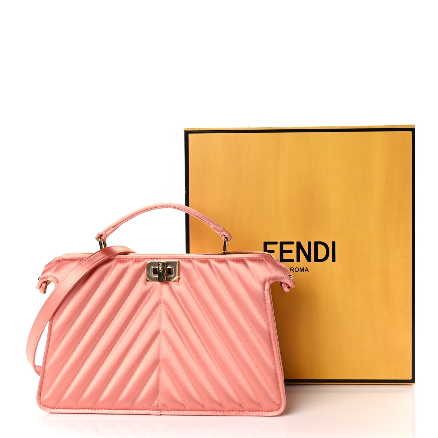 Fendi Raso Satin Trapunatato Medium Peekaboo I SEE U East West Satchel Rosa Quarzo Oro