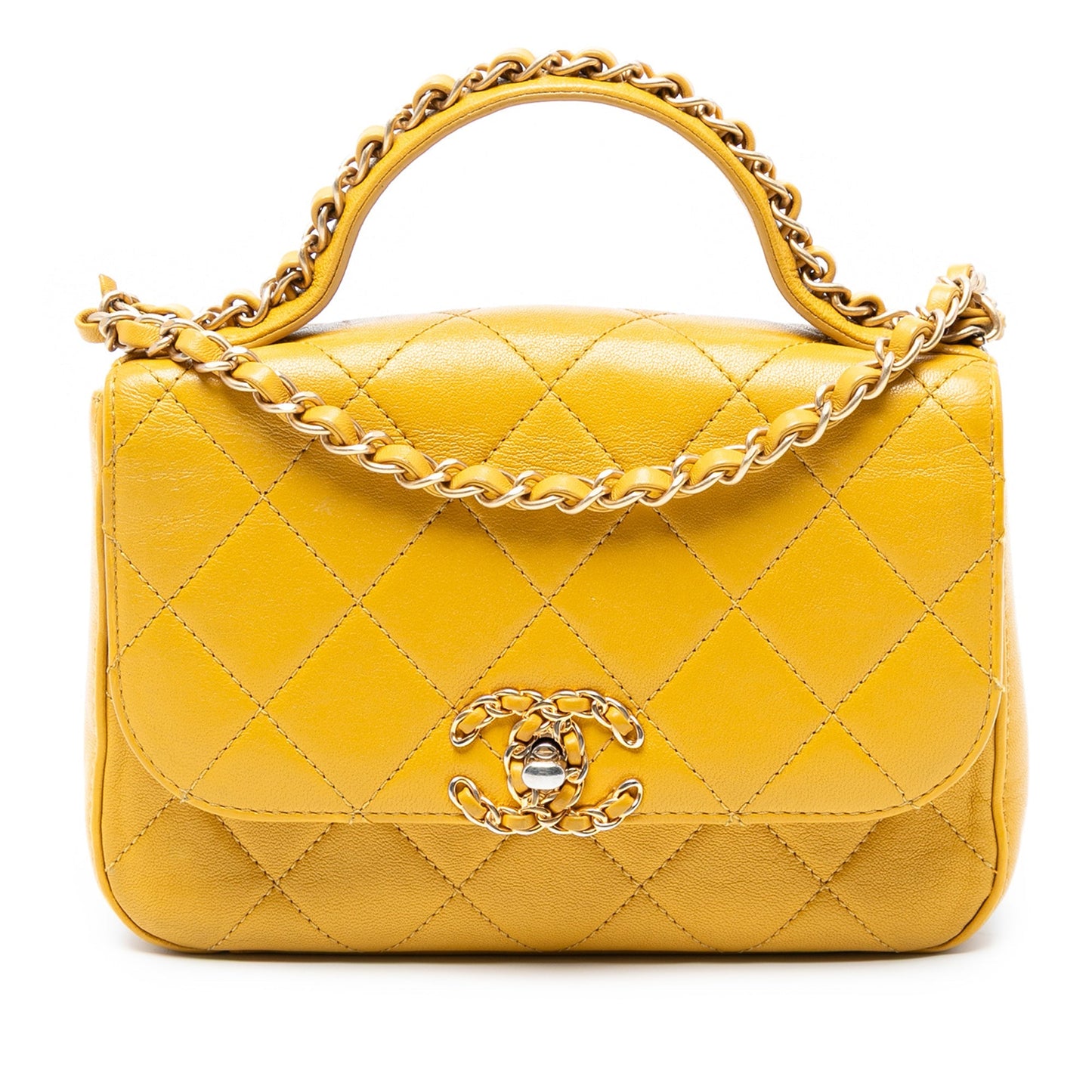 Yellow Chanel Small Quilted Lambskin Chain Infinity Top Handle Bag Satchel