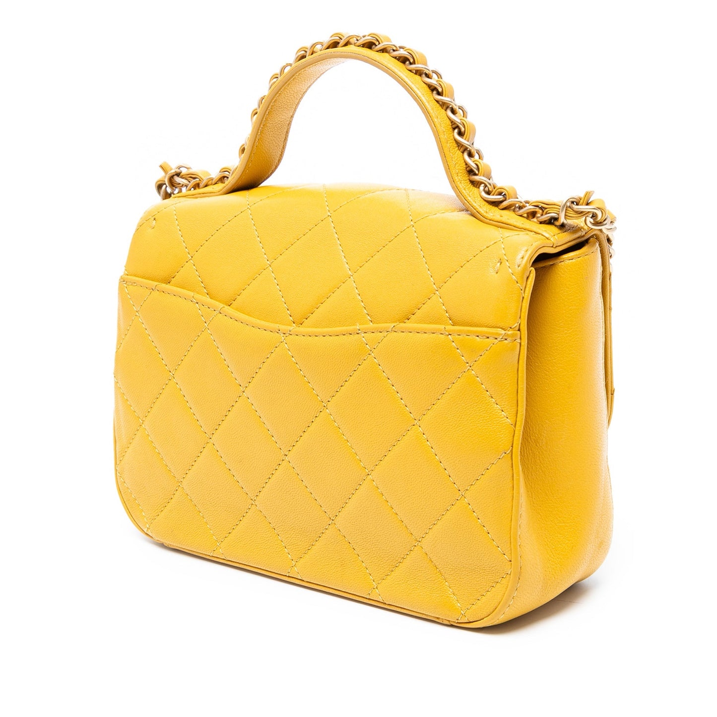Yellow Chanel Small Quilted Lambskin Chain Infinity Top Handle Bag Satchel