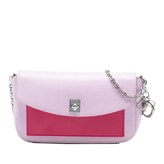 Pink Dior Tricolor Leather Turn Lock Wallet on Chain Crossbody Bag