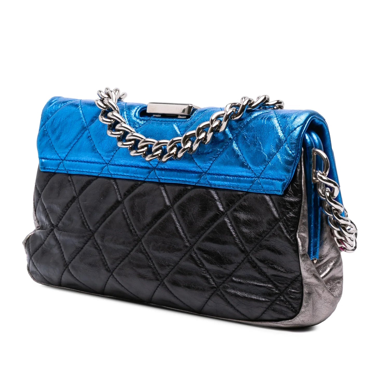 Multi Chanel Multicolor Metallic Quilted Calfskin Modern Chain Flap Frame Bag