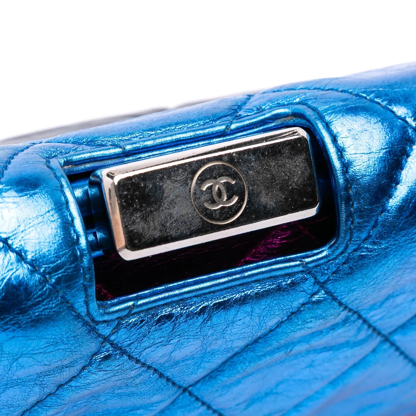 Multi Chanel Multicolor Metallic Quilted Calfskin Modern Chain Flap Frame Bag