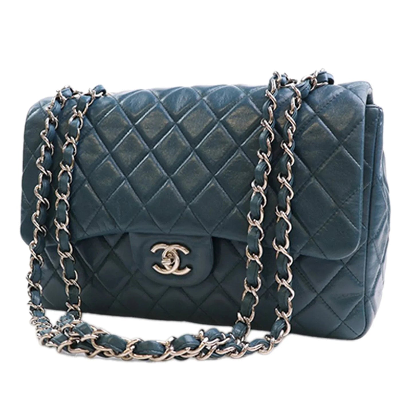 Blue Chanel Jumbo Classic Lambskin Single Flap Shoulder Bag