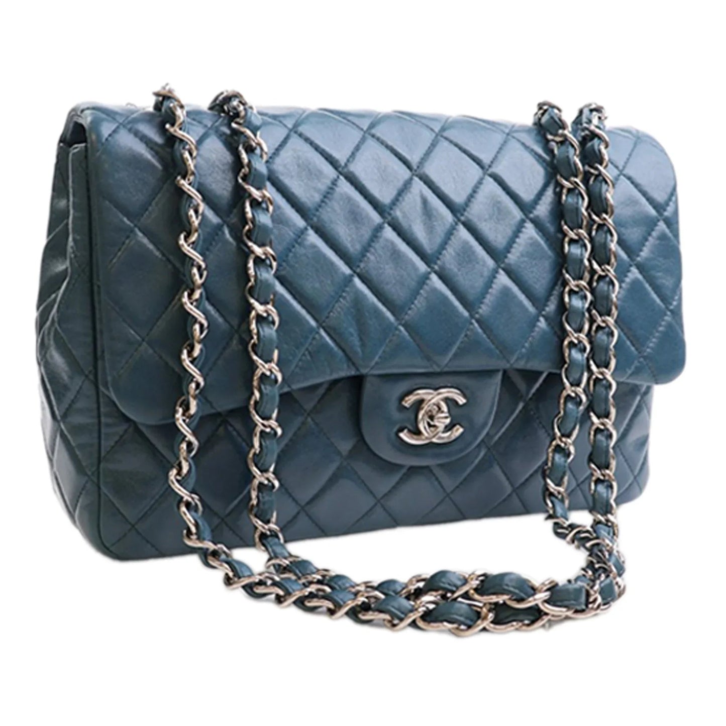 Blue Chanel Jumbo Classic Lambskin Single Flap Shoulder Bag