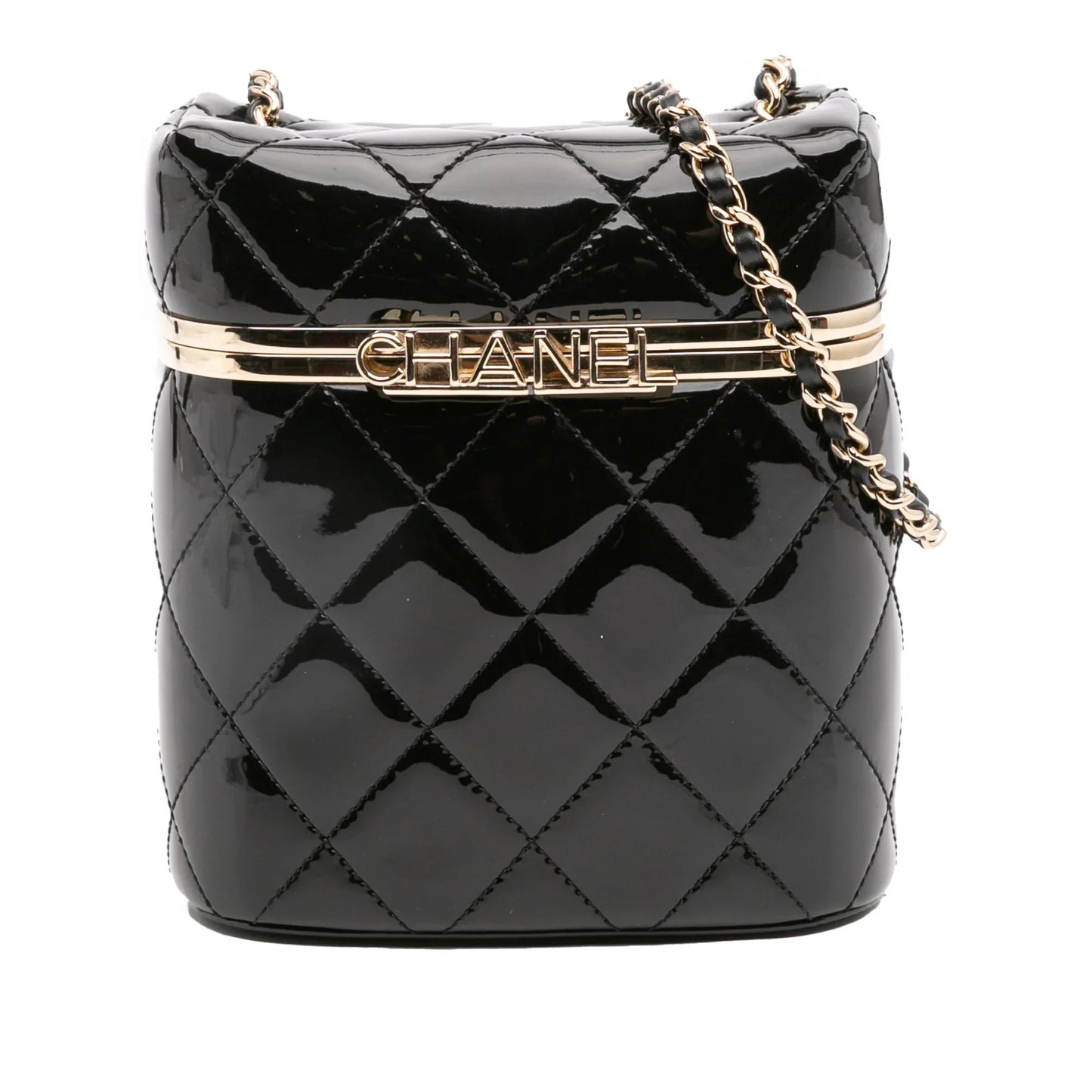 Black Chanel Quilted Patent Logo Chain Vanity Case