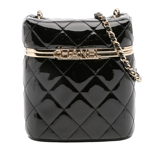 Black Chanel Quilted Patent Logo Chain Vanity Case