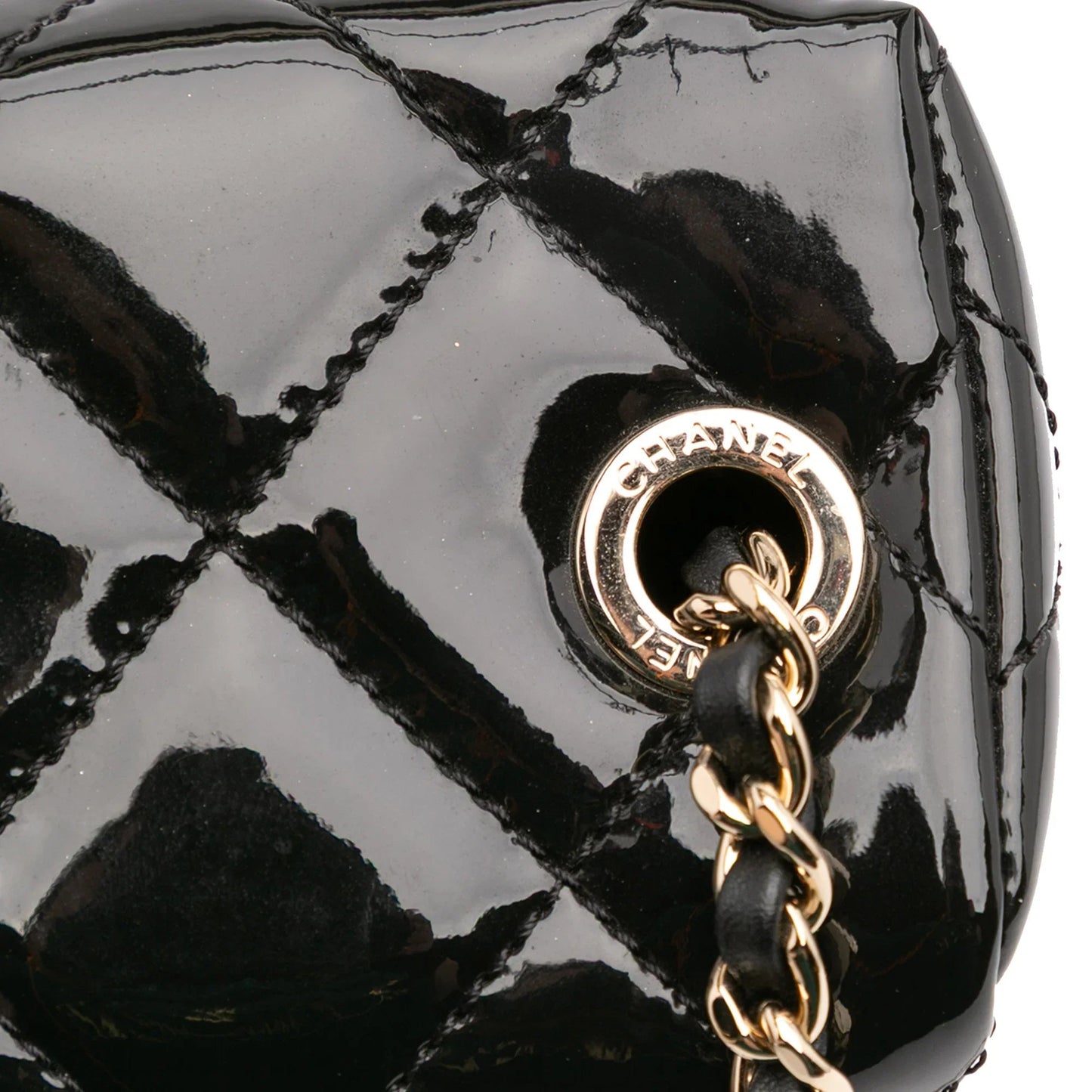 Black Chanel Quilted Patent Logo Chain Vanity Case