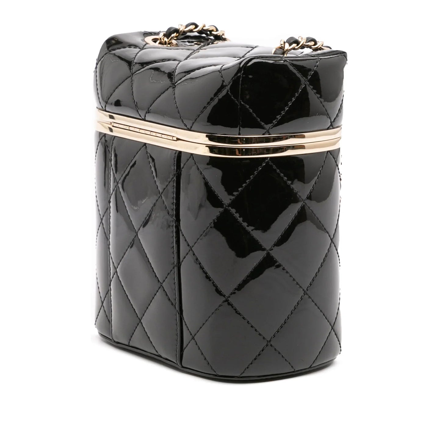 Black Chanel Quilted Patent Logo Chain Vanity Case