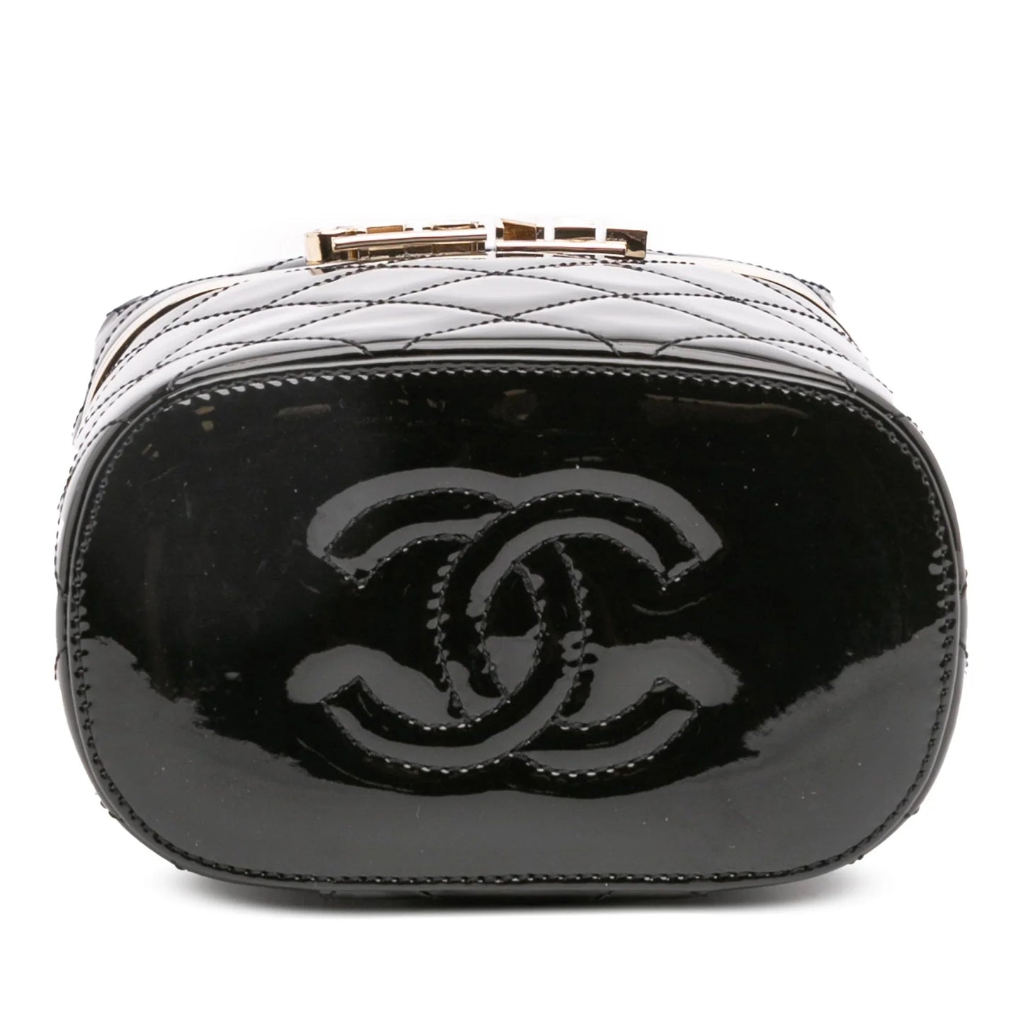 Black Chanel Quilted Patent Logo Chain Vanity Case