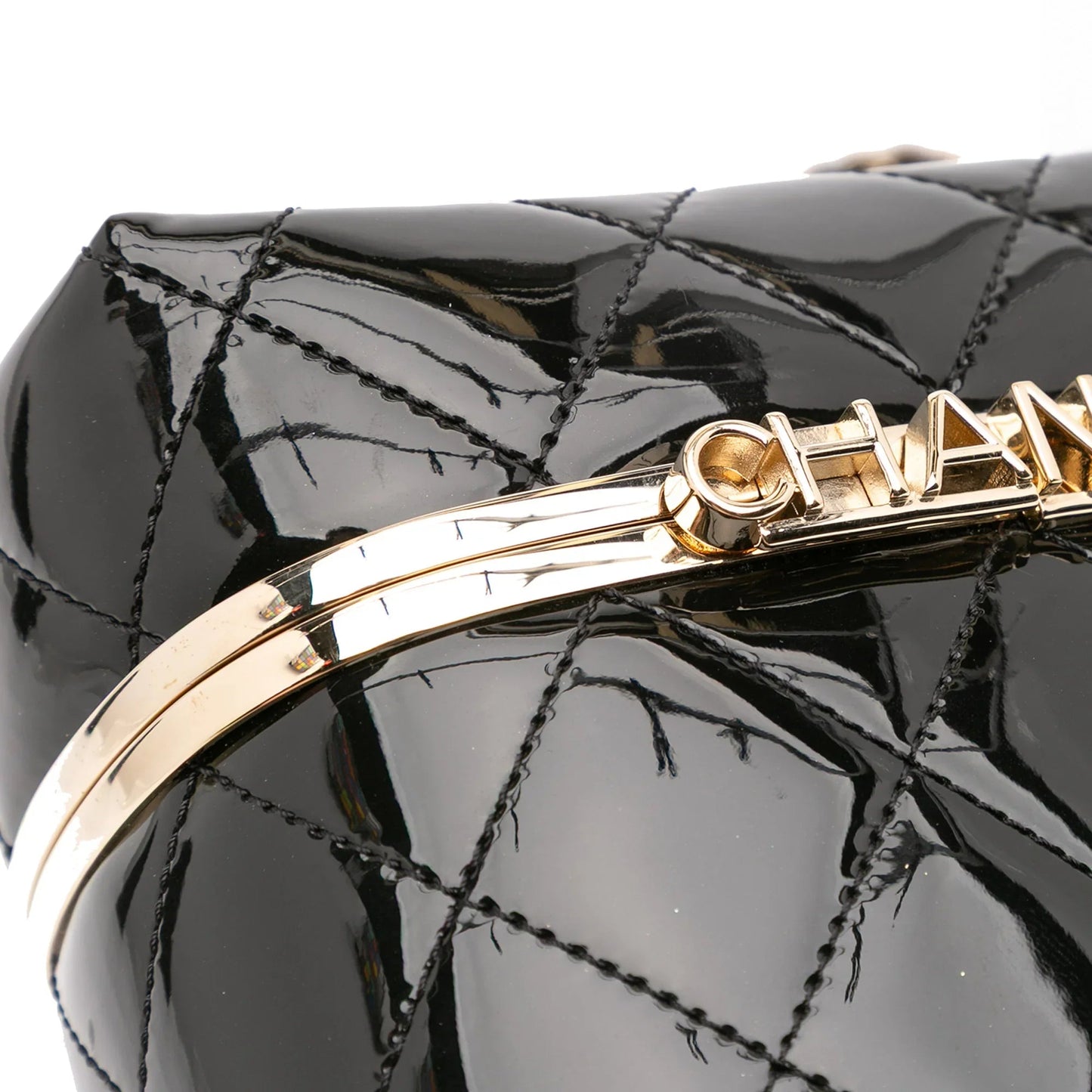 Black Chanel Quilted Patent Logo Chain Vanity Case