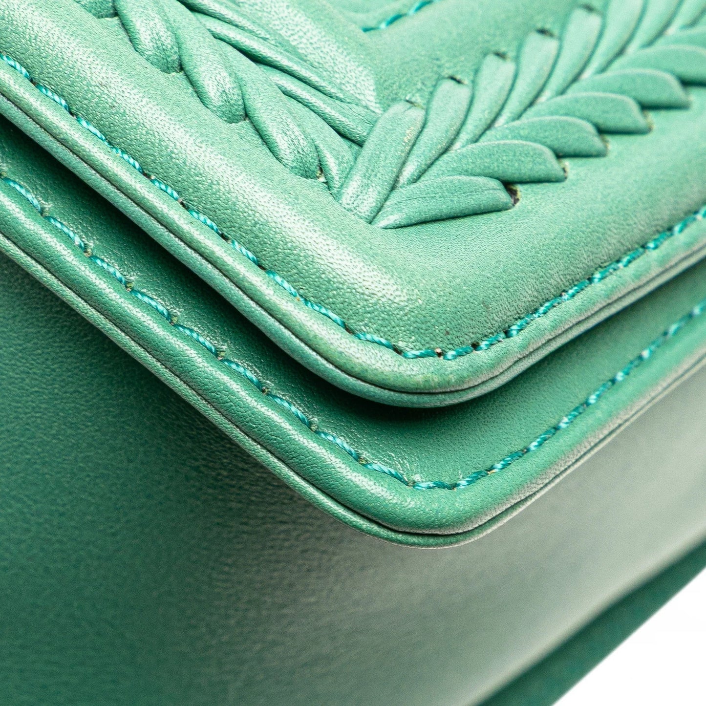 Green Chanel New Medium Braided Chevron Lambskin Boy Flap Crossbody Bag