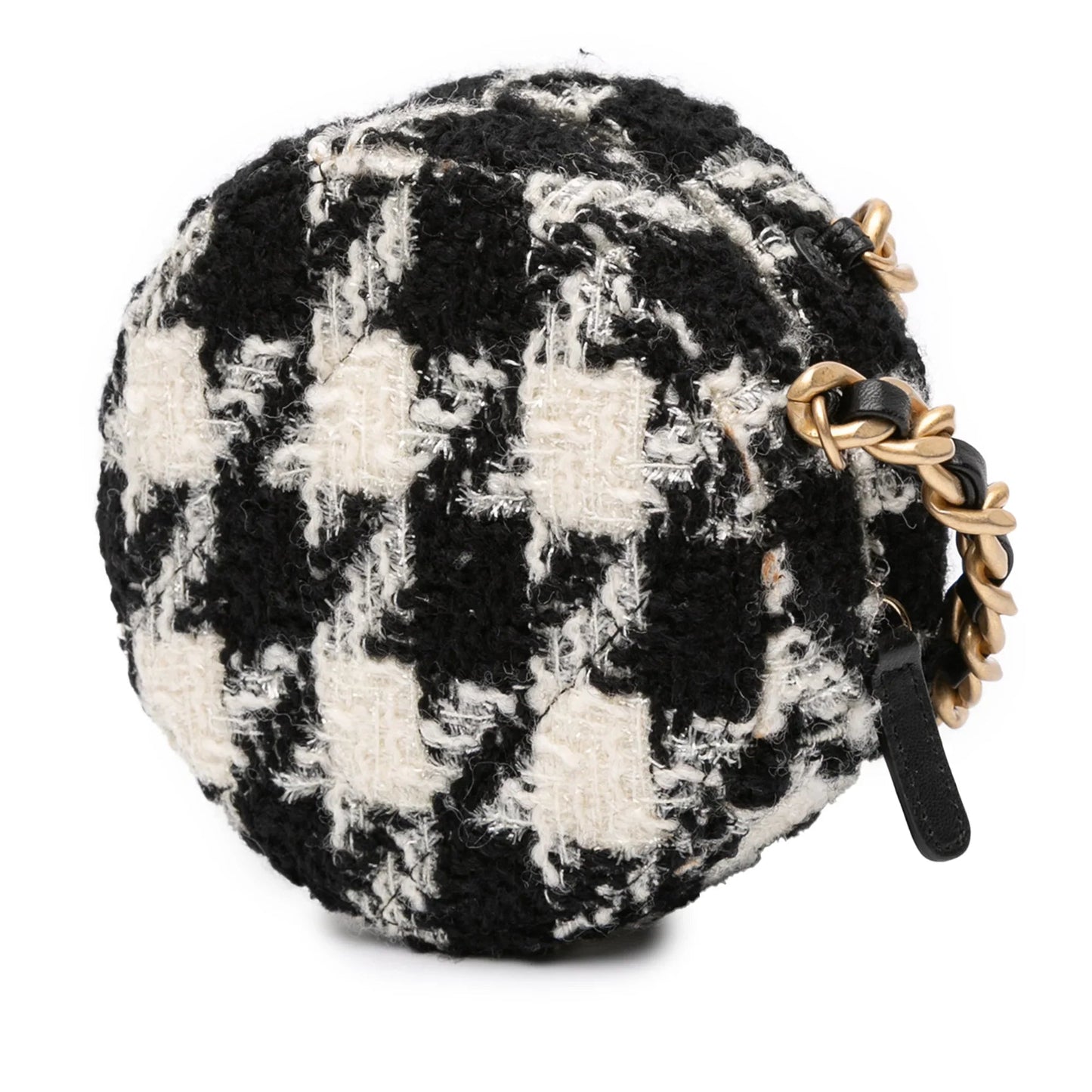 White Chanel Tweed 19 Round Clutch with Chain and Coin Purse Satchel