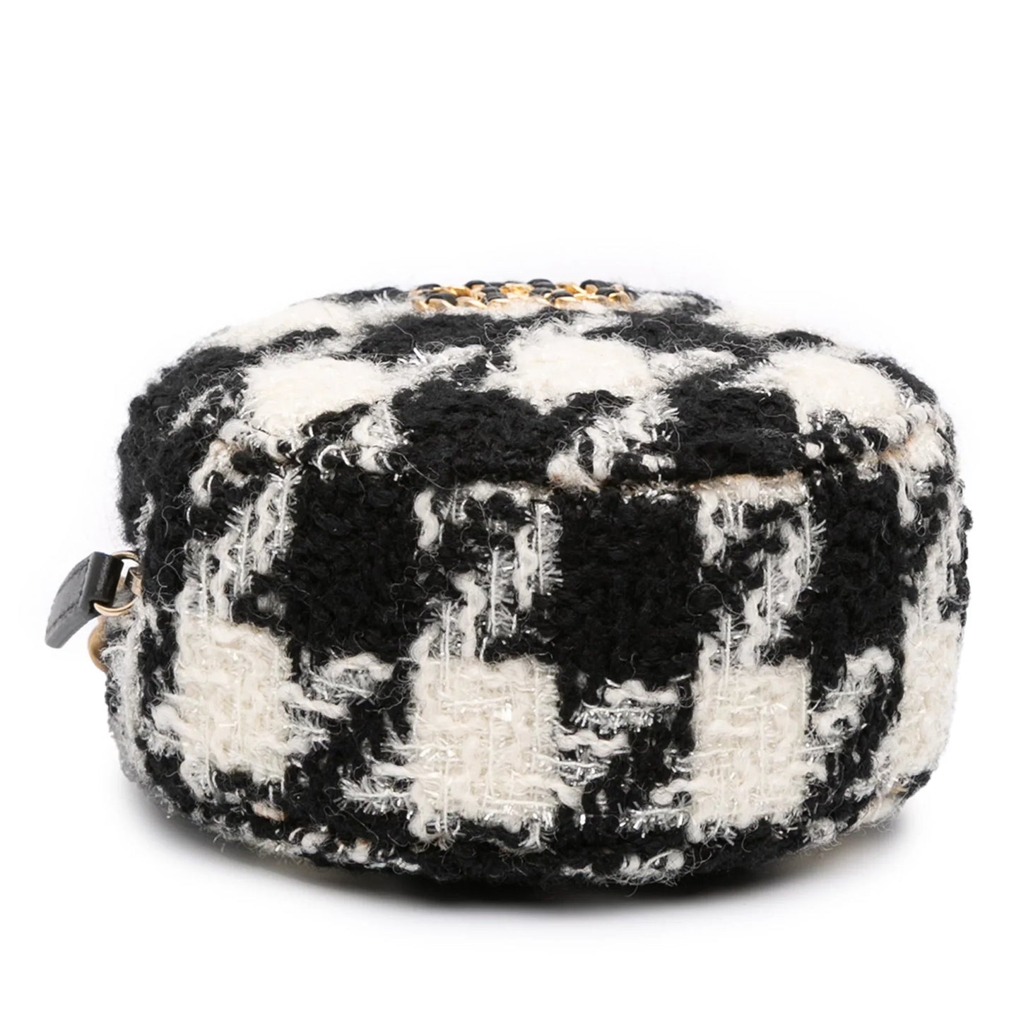 White Chanel Tweed 19 Round Clutch with Chain and Coin Purse Satchel