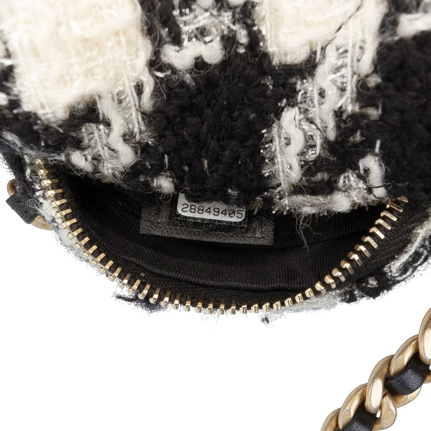 White Chanel Tweed 19 Round Clutch with Chain and Coin Purse Satchel