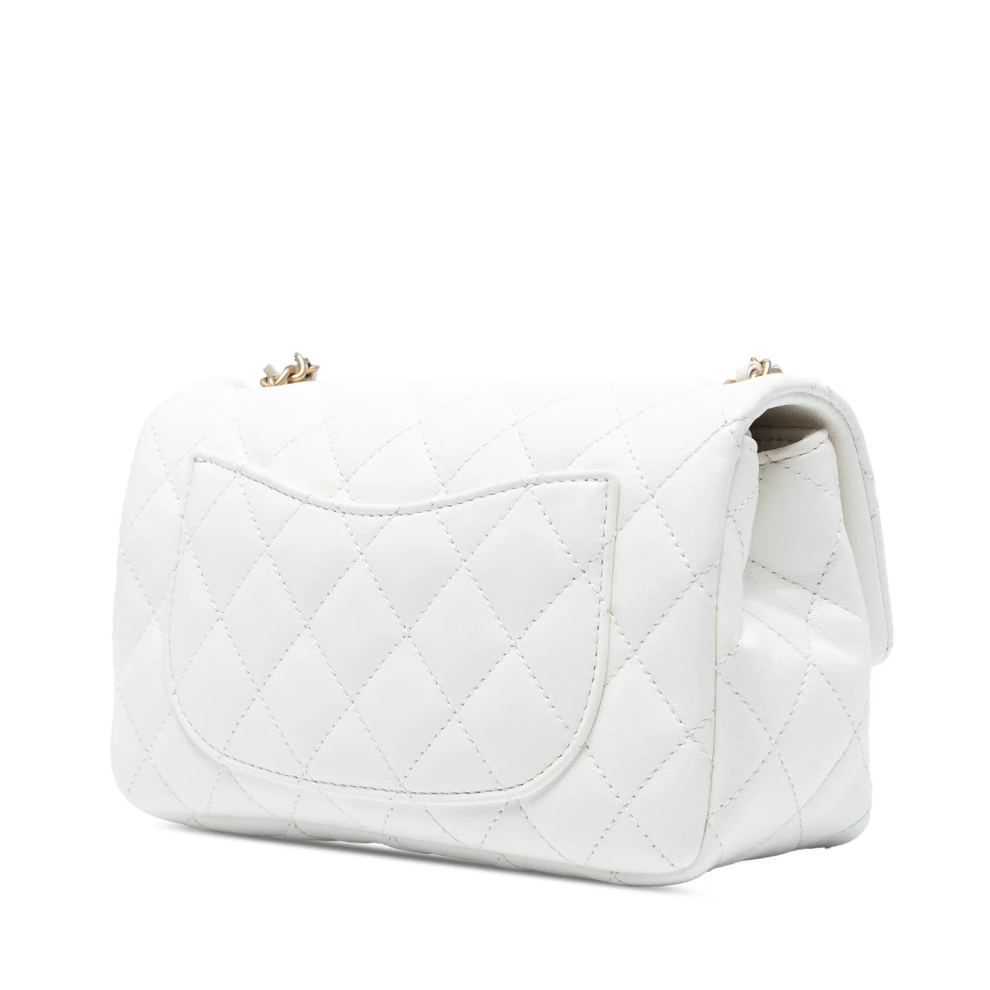 White Chanel Mini Rectangular Classic Lambskin Romance Single Flap Crossbody Bag