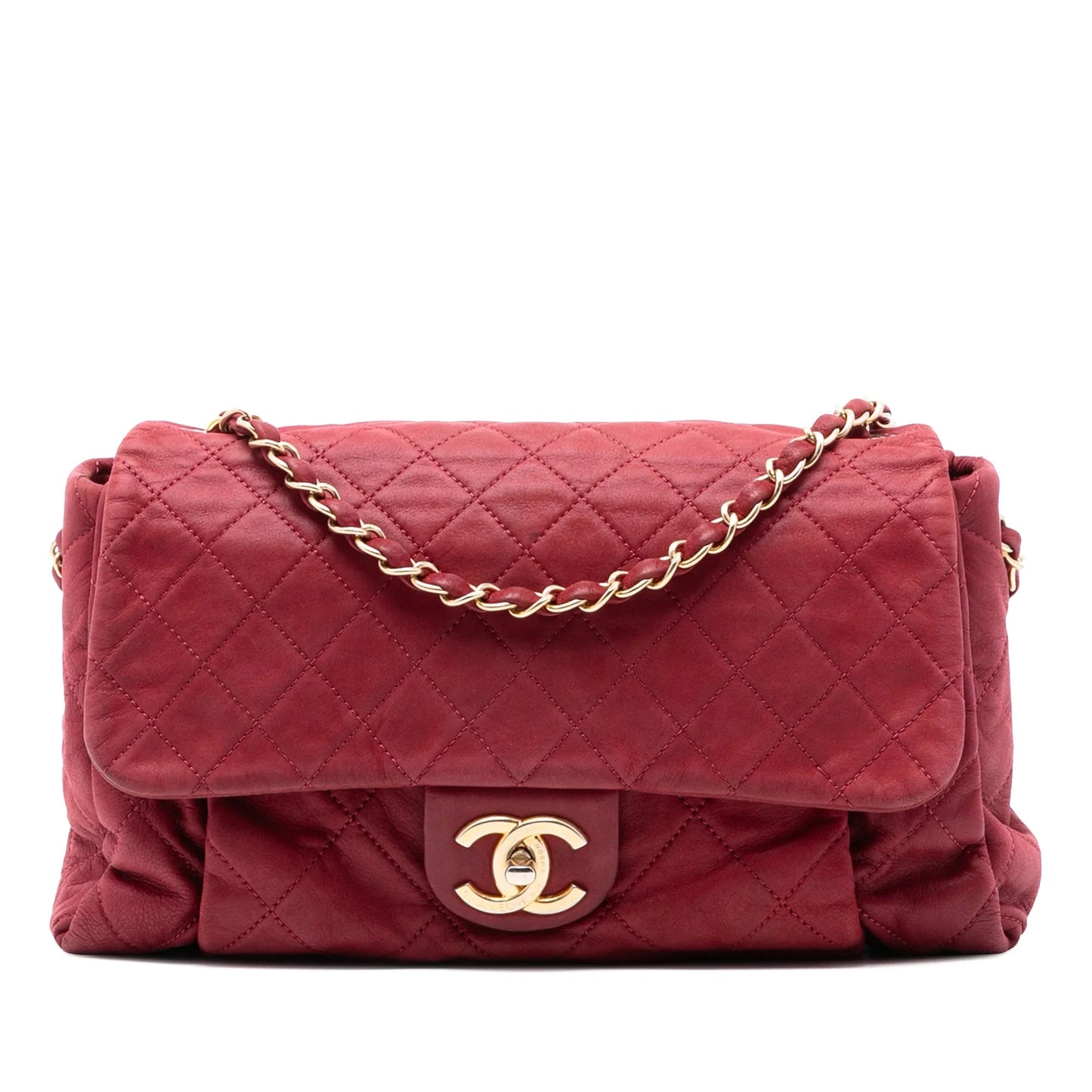 Red Chanel Large Aged Calfskin Chic Quilt Flap Shoulder Bag