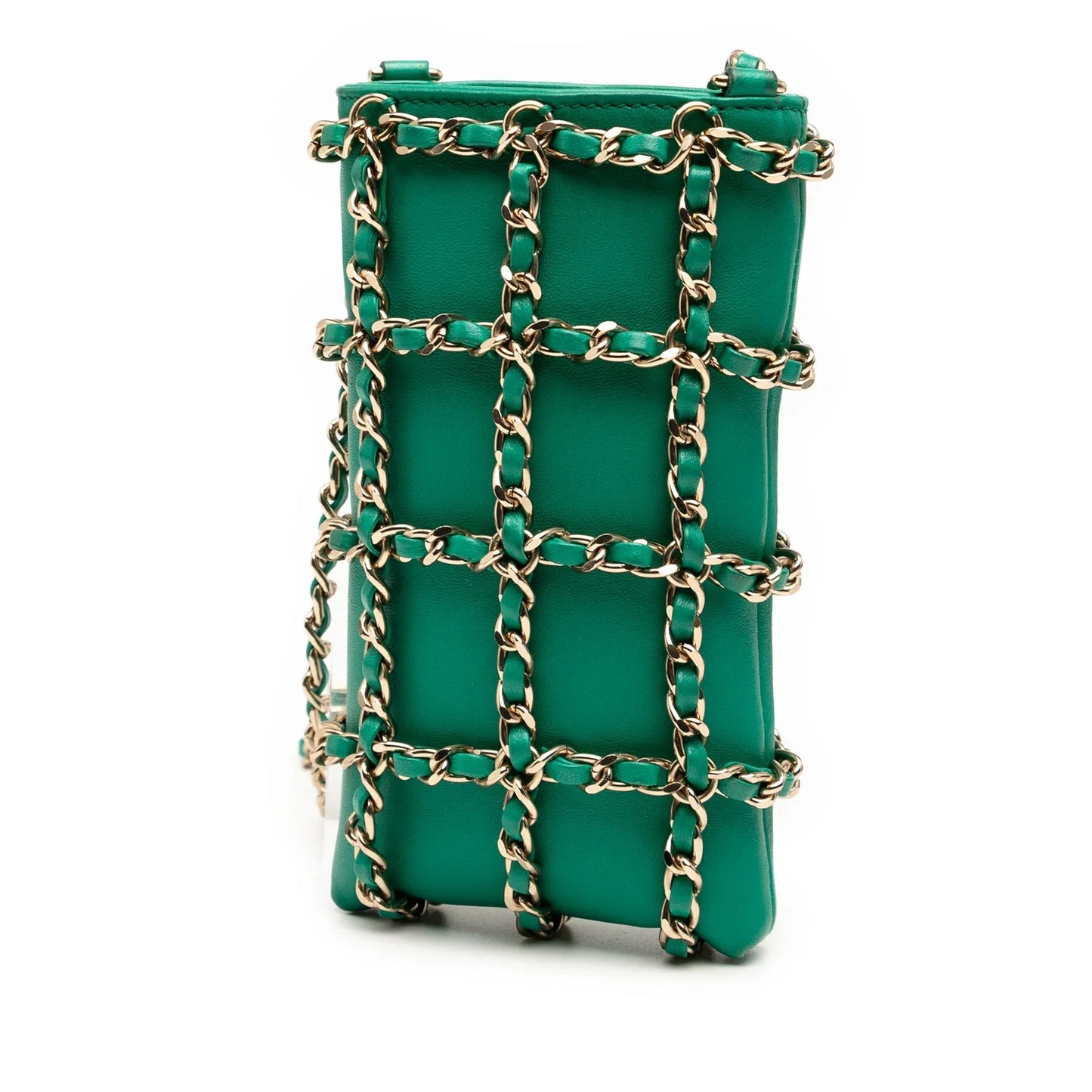 Green Chanel Lambskin Tech Me Out Clutch With Chain Crossbody Bag