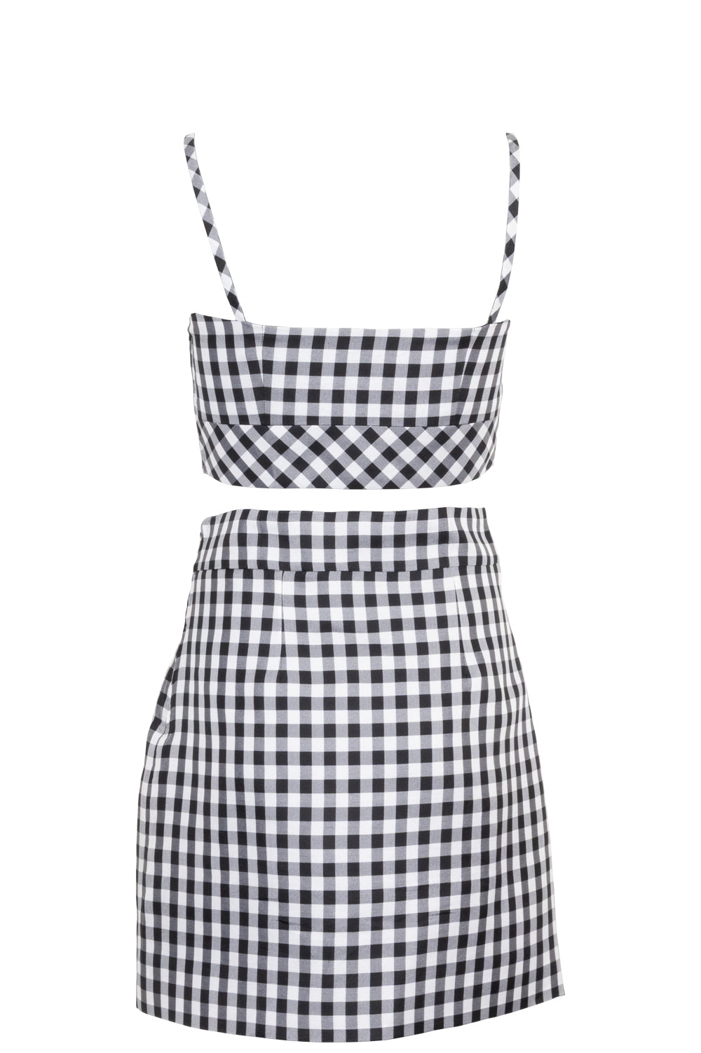 CHANEL Two Piece Silk Gingham Black White