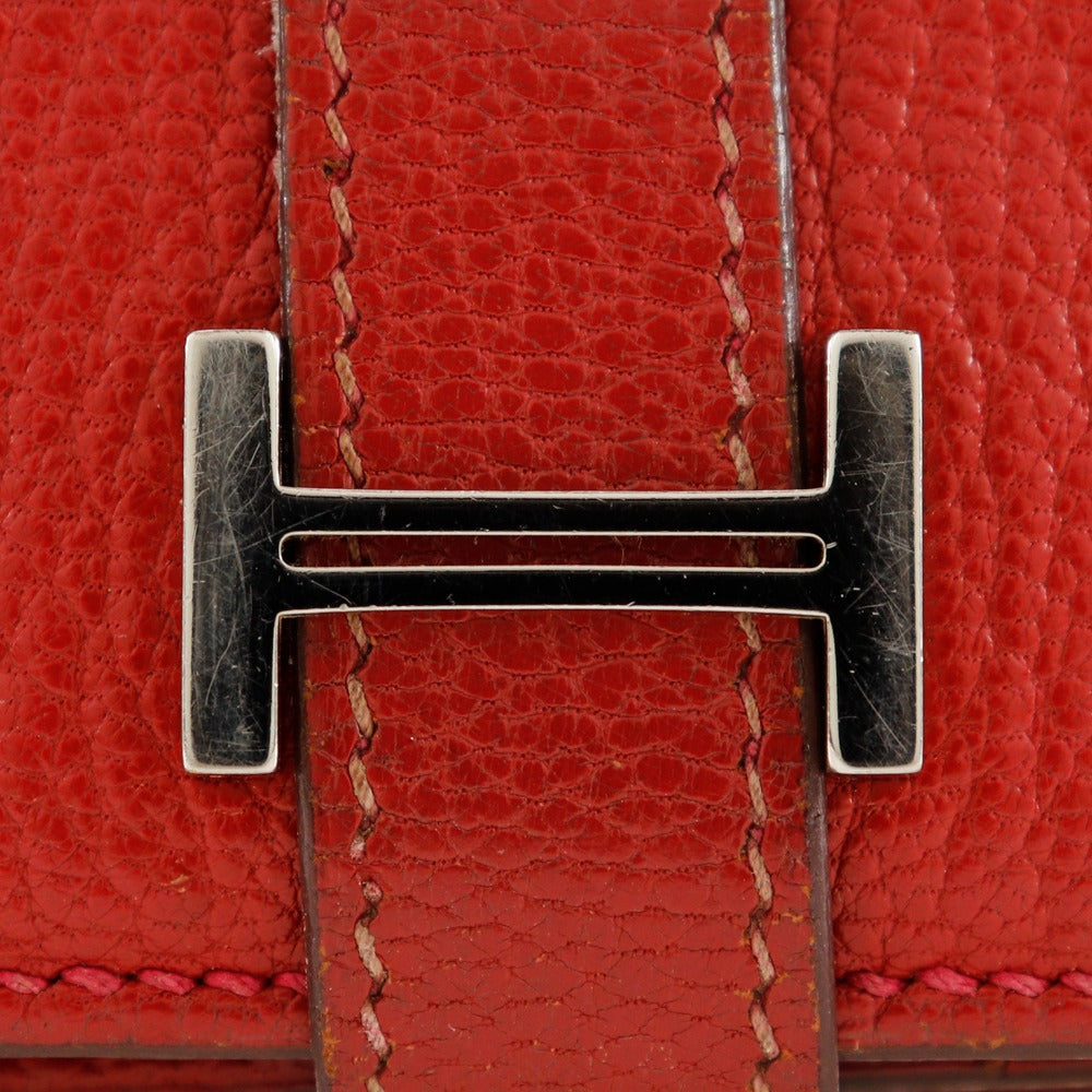 HERMES Bifold Wallet leather Red Beansufla Women  d