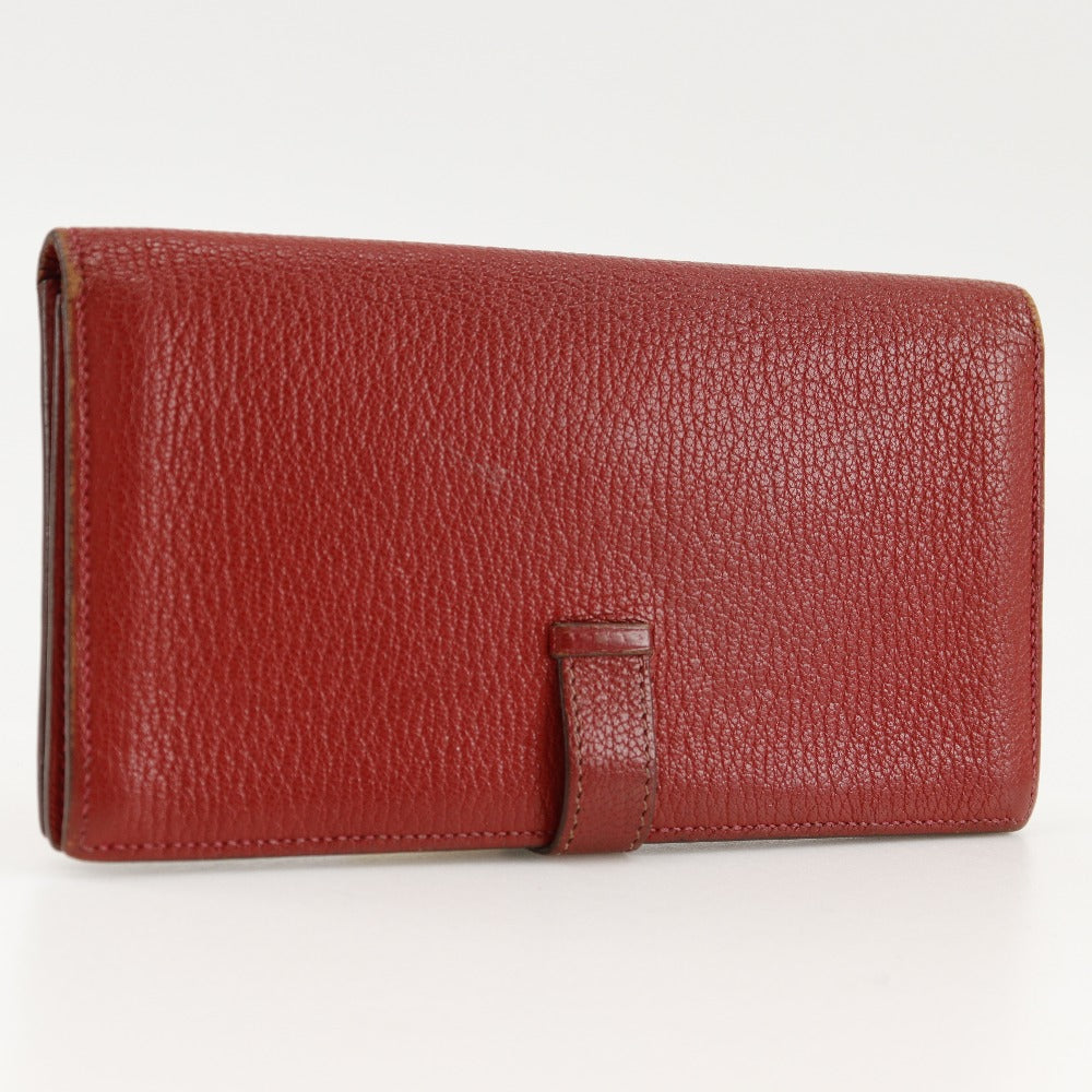 HERMES Bifold Wallet leather Red Beansufla Women  d