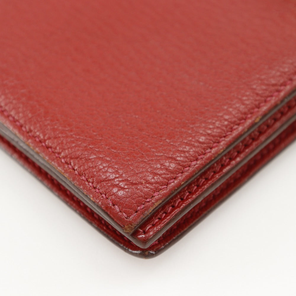 HERMES Bifold Wallet leather Red Beansufla Women  d