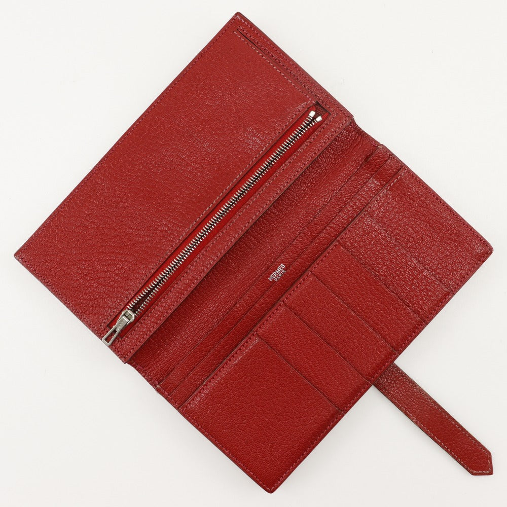 HERMES Bifold Wallet leather Red Beansufla Women  d