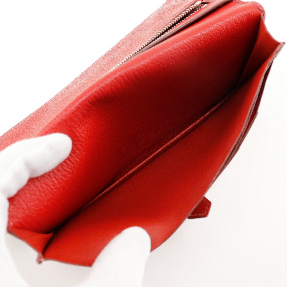 HERMES Bifold Wallet leather Red Beansufla Women  d