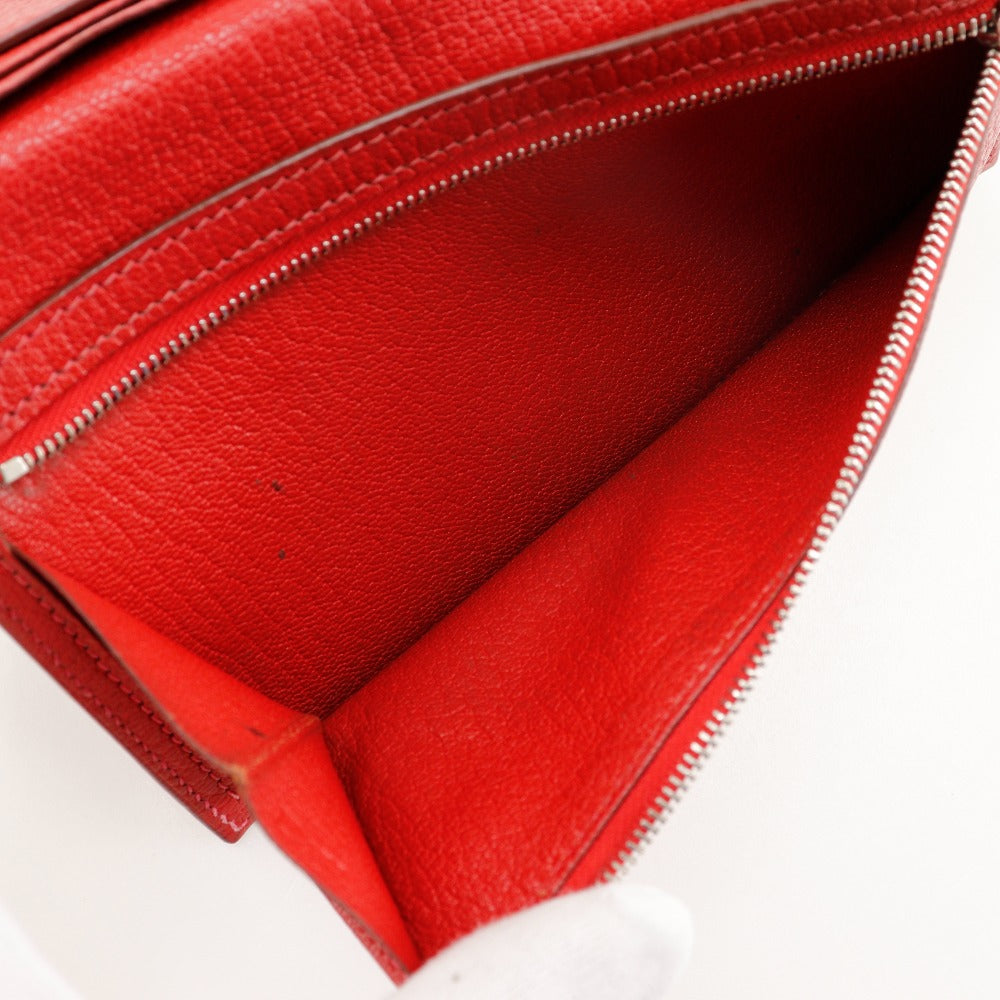 HERMES Bifold Wallet leather Red Beansufla Women  d